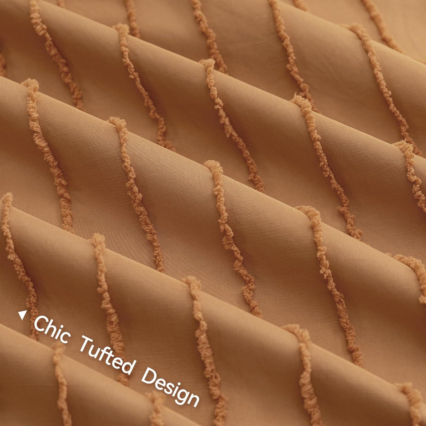 JELLYMONI Duvet Cover King Size Rust - 3PCS Boho Striped Duvet Cover Set Polyester Tufted Bohemian Textured Comforter Cover 104×90in with Corner Ties & Zipper and 2 Pillowcases