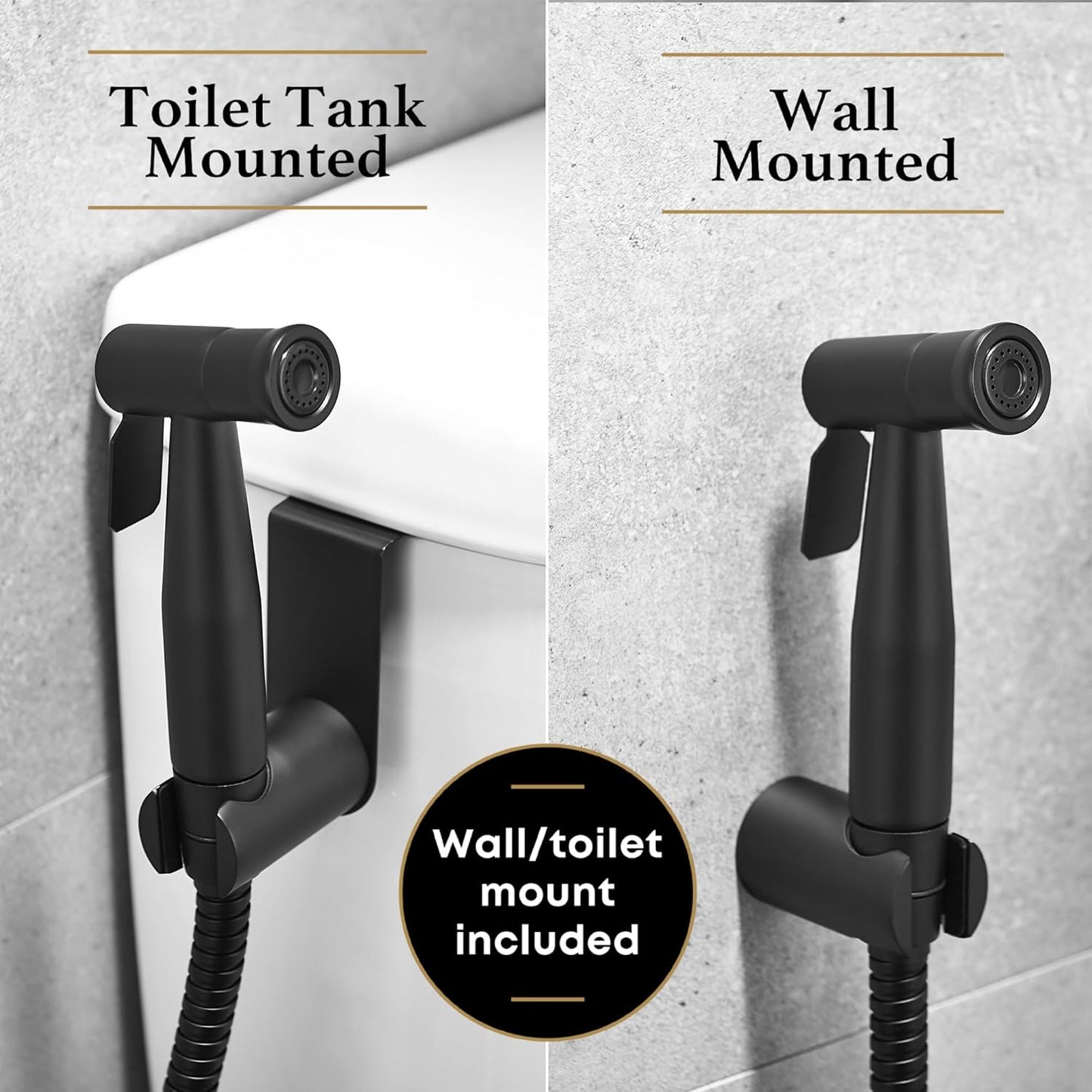 Purrfectzone Bidet, Stainless Steel Jet Spray for Toilet, Wall-Mounted - Matte Black