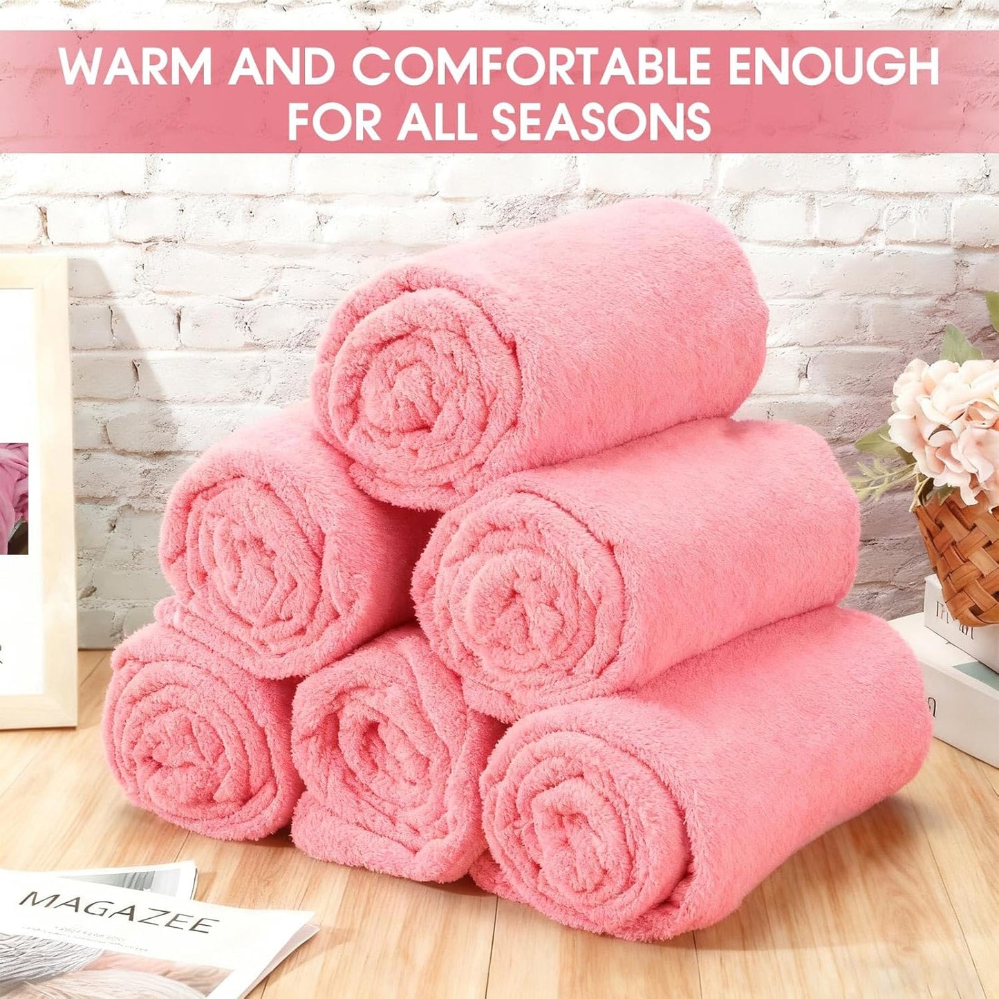 18 Pieces Fleece Blankets Bulk for Wedding 50 x 60 Inch Soft Lightweight Flannel Throw Blankets Bulk for Wedding Guests Home Outdoor Couch Sofa Bed Gifts(Pink)