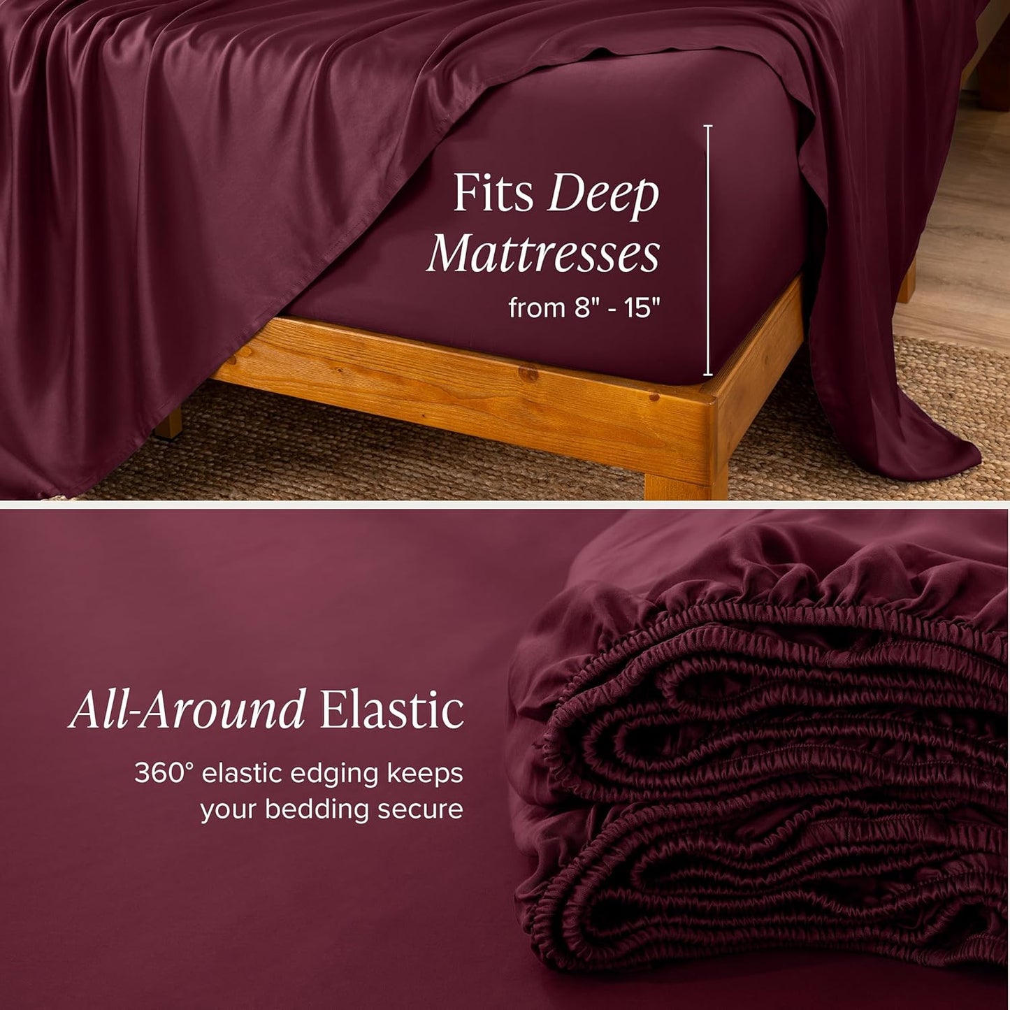 Bare Home 100% Rayon Made from Bamboo Luxury Twin XL Sheet Set - 3 Piece Bedding Set - Deep Pockets - Cooling & Breathable - Easy Fit - Soft Bedding Sheets & Pillowcases (Twin XL, Burgundy)