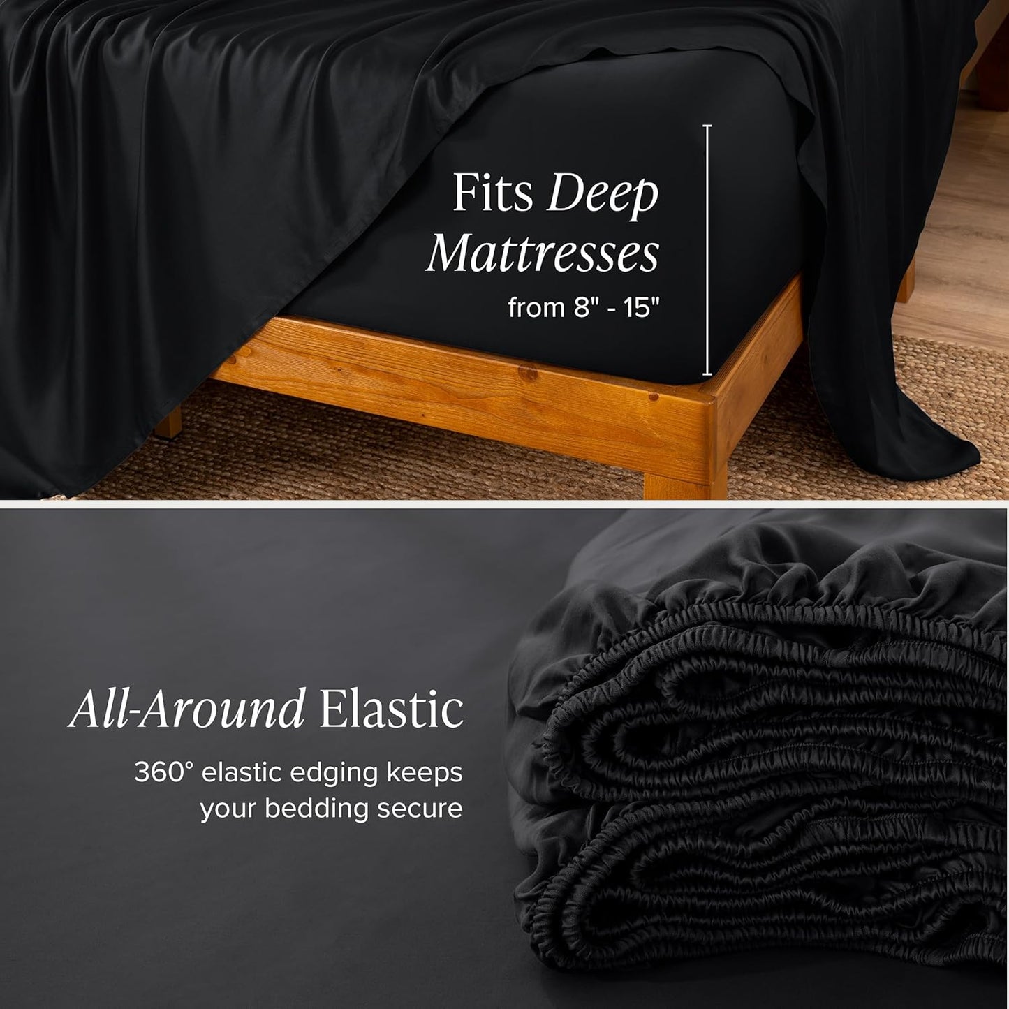 Bare Home 100% Rayon Made from Bamboo Luxury Queen Sheet Set - 4 Piece Bedding Set - Deep Pockets - Cooling Sheets - Breathable - Easy Fit - Soft Bedding Sheets & Pillowcases (Queen, Black)