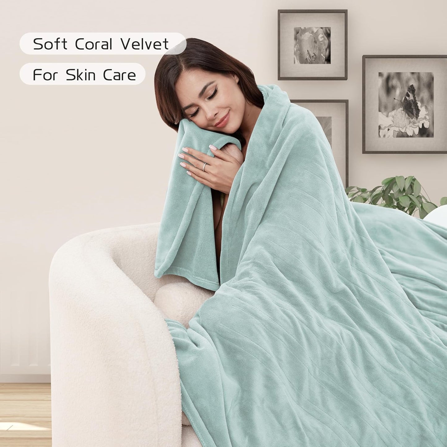 Electric Heated Blanket 72"x84" Full Size, Soft Coral Fleece with 4 Heating Levels and 10 Hours Auto-Off, Machine Washable, Cozy Plush Fabric for Home, Mint Green