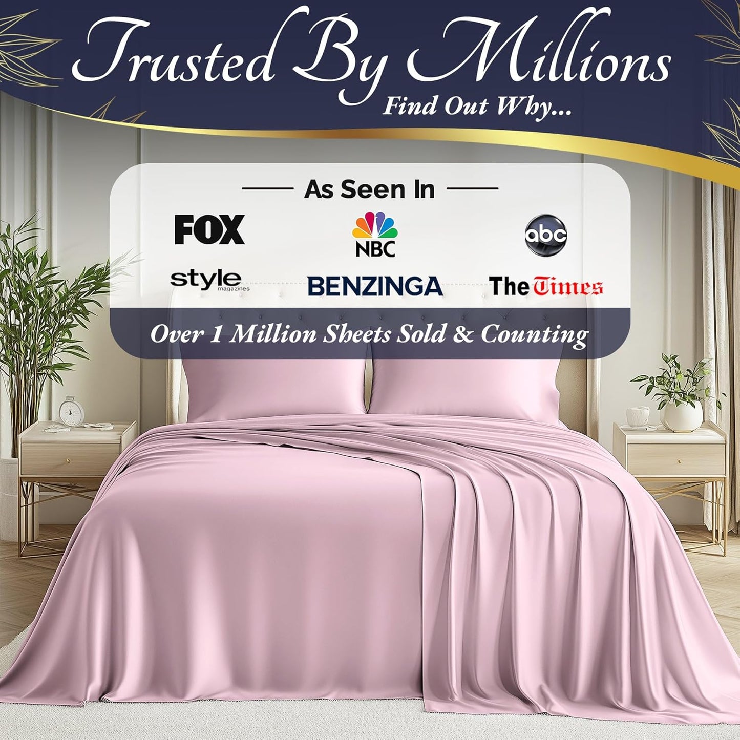 DECOLURE 100% Viscose Derived from Bamboo Sheets Cal King Size 4pcs - Ultra Soft & Luxuriously Cooling, 17" Deep Pocket,Double Stitching,Perfect for Hot Sleepers - King Bed Sheets (Light Pink)