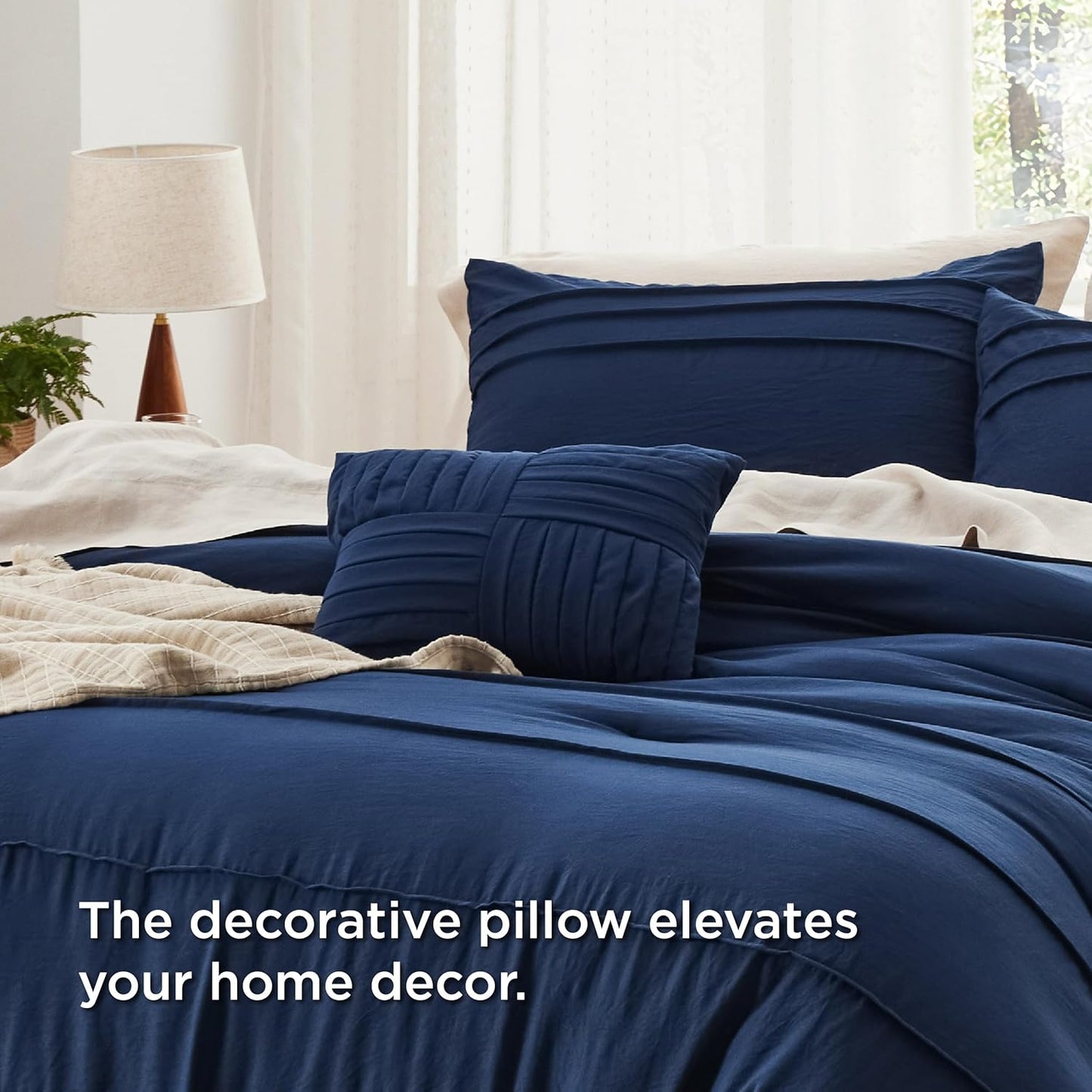 Bedsure Navy Blue Oversized King Size Comforter Set - 4 Pieces Pinch Pleat Bed Set, Down Alternative Bedding Sets for All Season, 1 Comforter, 2 Pillowcases, 1 Decorative Pillow