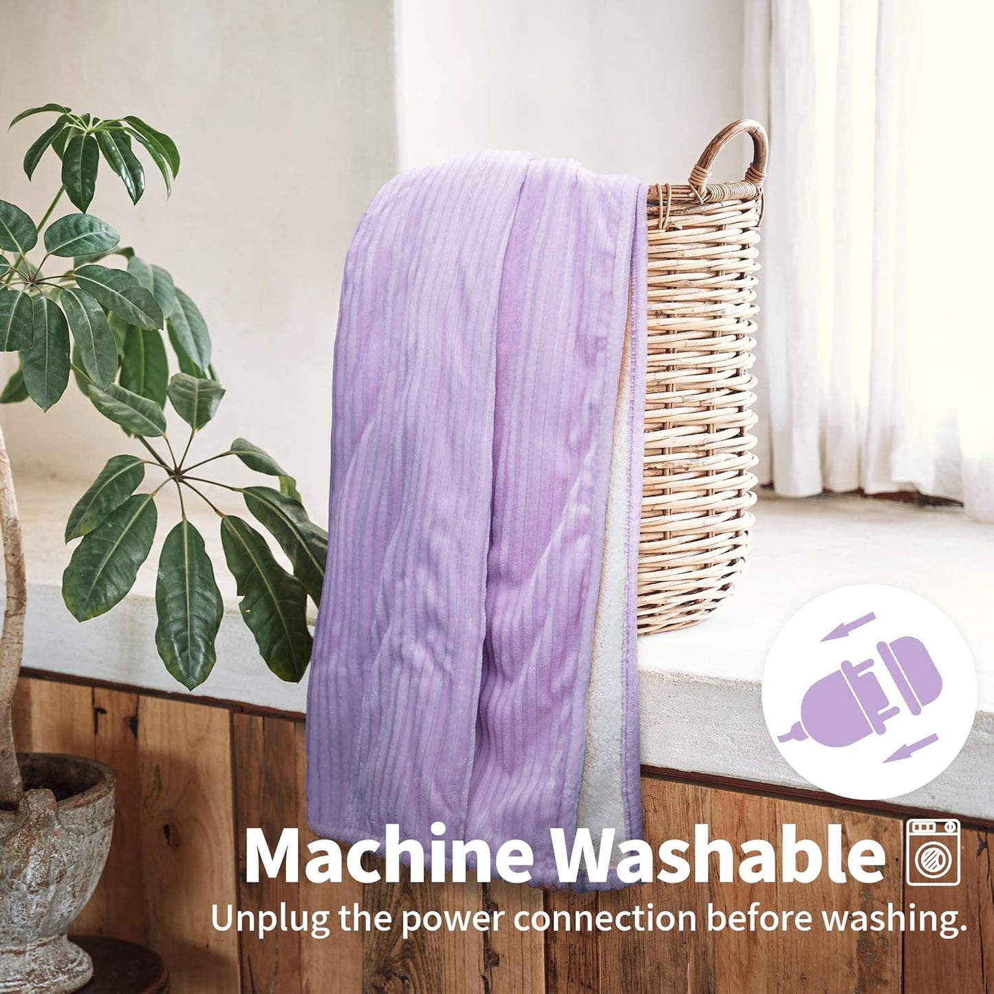 Heated Blanket Electric Blanket Throw 50”X60”-Heating Throw with 5 Heat Settings-3 Hours Auto Off,ETL Certified,Machine Washable (Purple)
