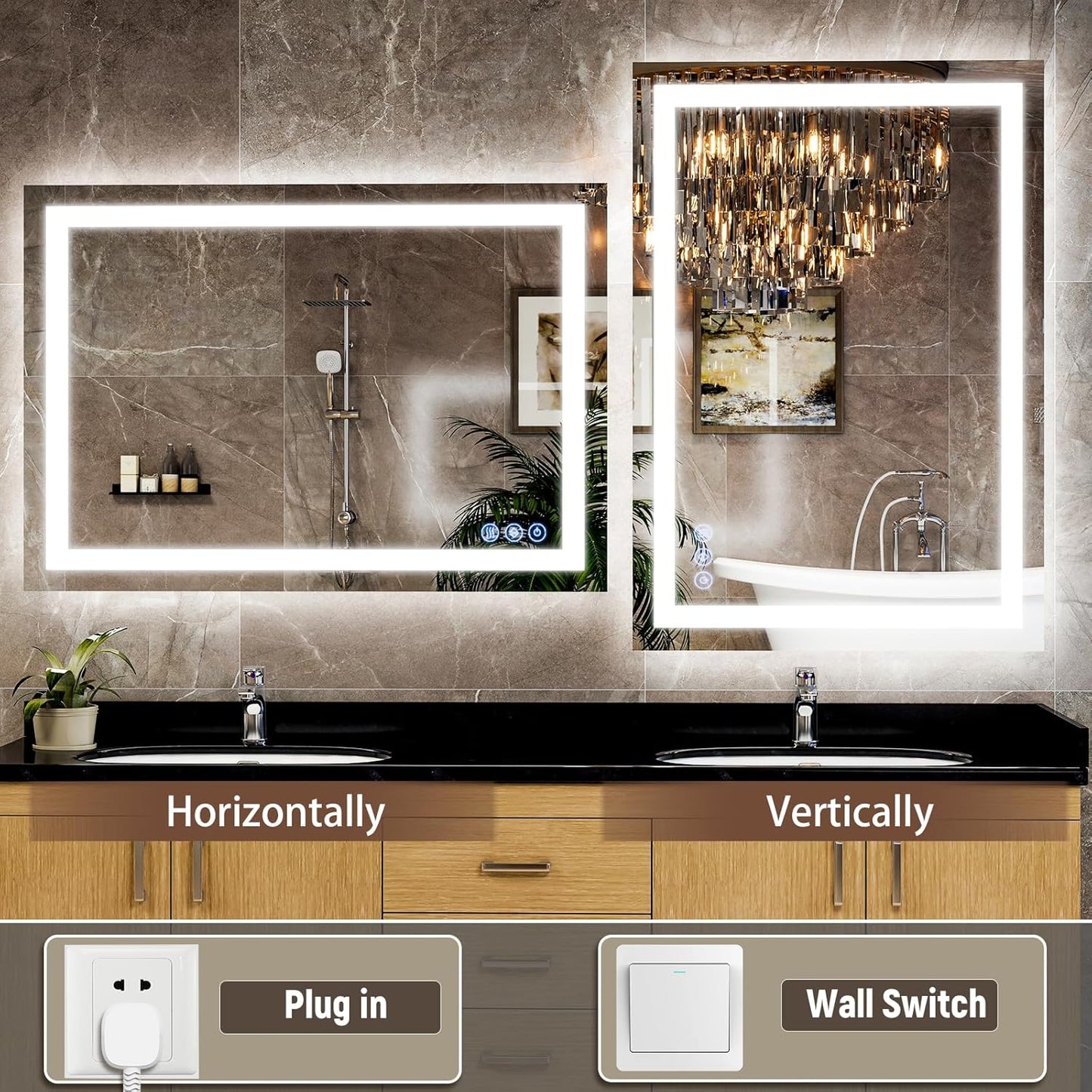 GLSLAND LED Bathroom Mirror - 24"x32" Anti-Fog Wall Mirrors with Memory Function, Dimmable, Frontlit & Backlit, Horizontally/Vertically, Tempered Glass