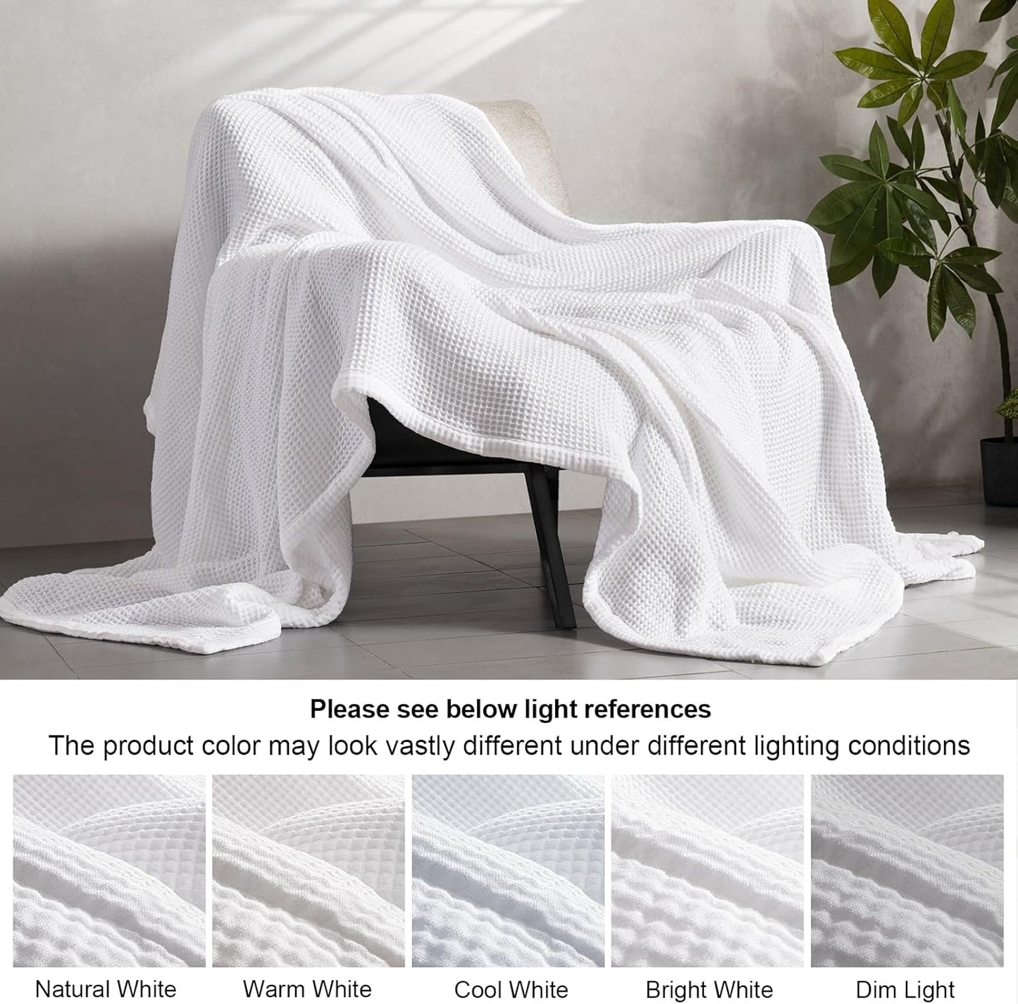 PHF 100% Cotton Waffle & Muslin Blanket King Size, Soft Breathable Luxury 400GSM Versatile Reversible Bedding for Bed, Great for Layering in Cold Weather, Home Decor Gift, 104" x 90", White