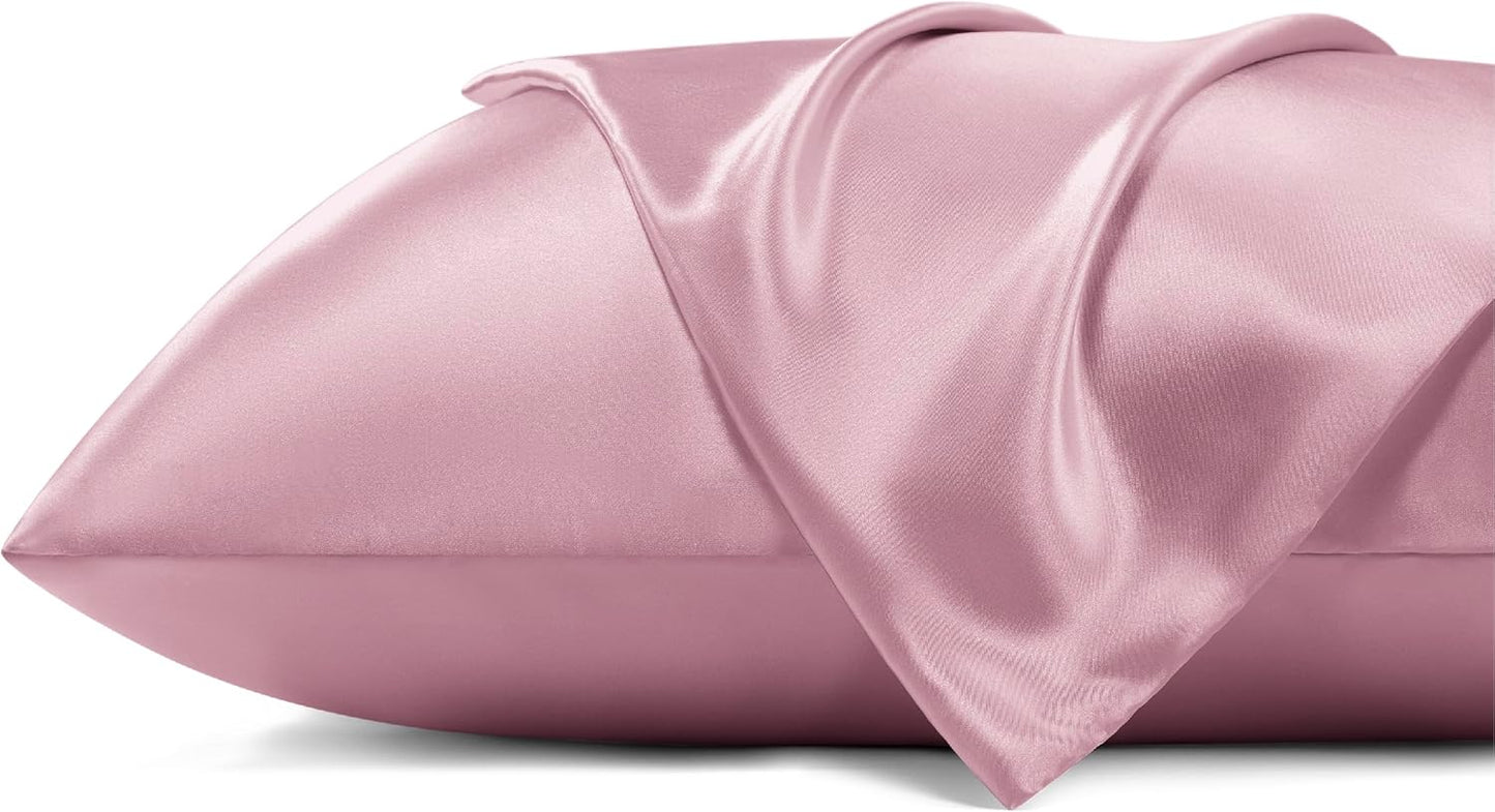 Bedsure Satin Pillowcase with Zipper, Similar to Silk Pillow Cases 2 Pack, Satin Pillow Cases Queen, Silky & Soft Pillow Covers for Hair & Skin, Gifts for Her, Pink Room Decor for Girls, 20x30 Inches