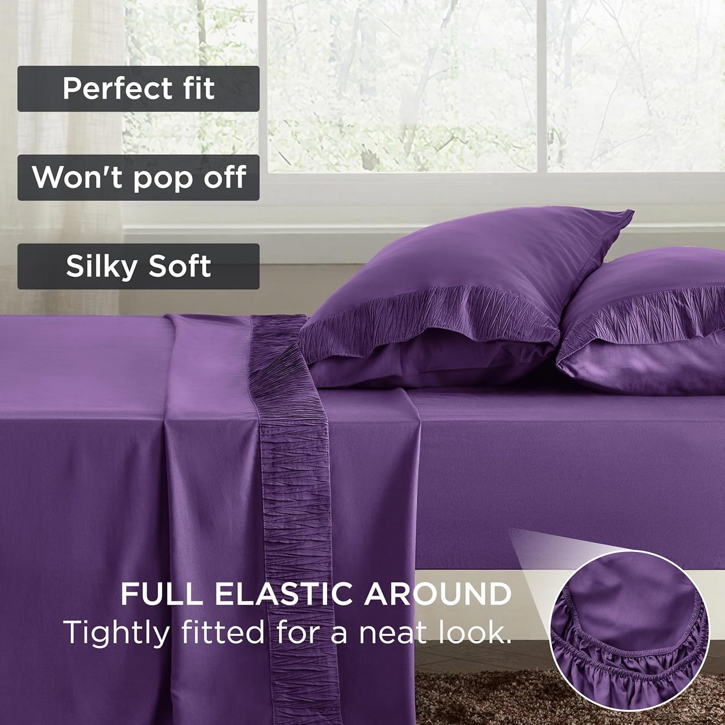 Bedsure King Size Sheets Set - 4 Pieces Soft King Sheets - Breathable & Cooling - Hotel Luxury - Easy Care Polyester Microfiber Bedding for Women, Men, Purple