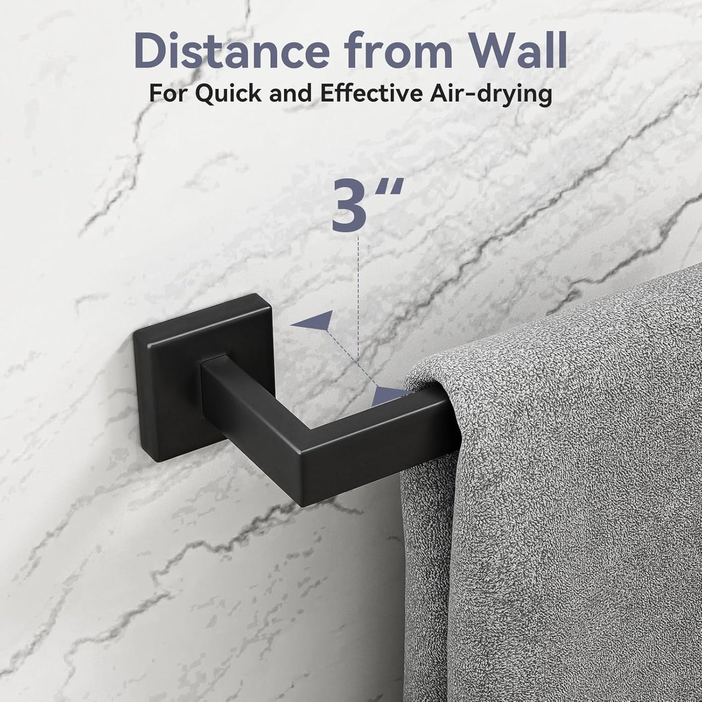 Matte Black Towel Bar, 24 Inch Bathroom Towel Rack, Towel Holder Wall Mounted, Square Base Thicken SUS304 Stainless Steel Towel Rod Modern Home Decor (Total Length 26-Inch)