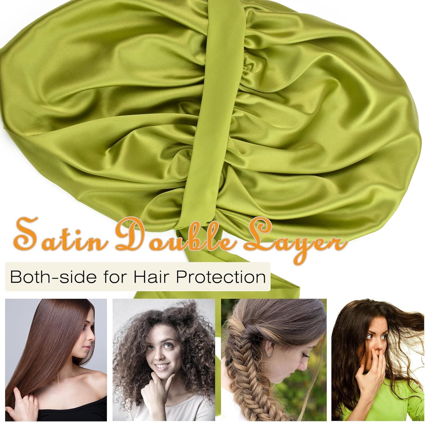 Silk Bonnet for Sleeping Women Satin Bonnet Double Layer Night Sleep Cap with Elastic Tie Band for Curly Natural Hair