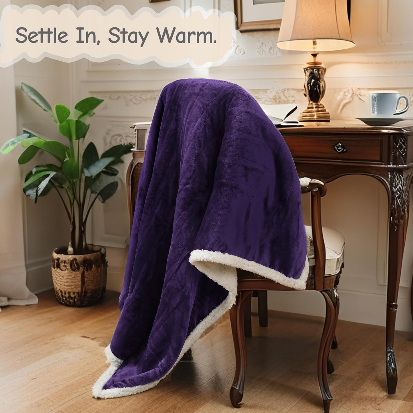 Electric Heated Blanket Full Size 72"x84", Soft Flannel with Overheat Protection, 6 Adjustable Heat Settings & 10-Hour Auto-Off Timer, Fast Heating for Winter Comfort, Dark Purple
