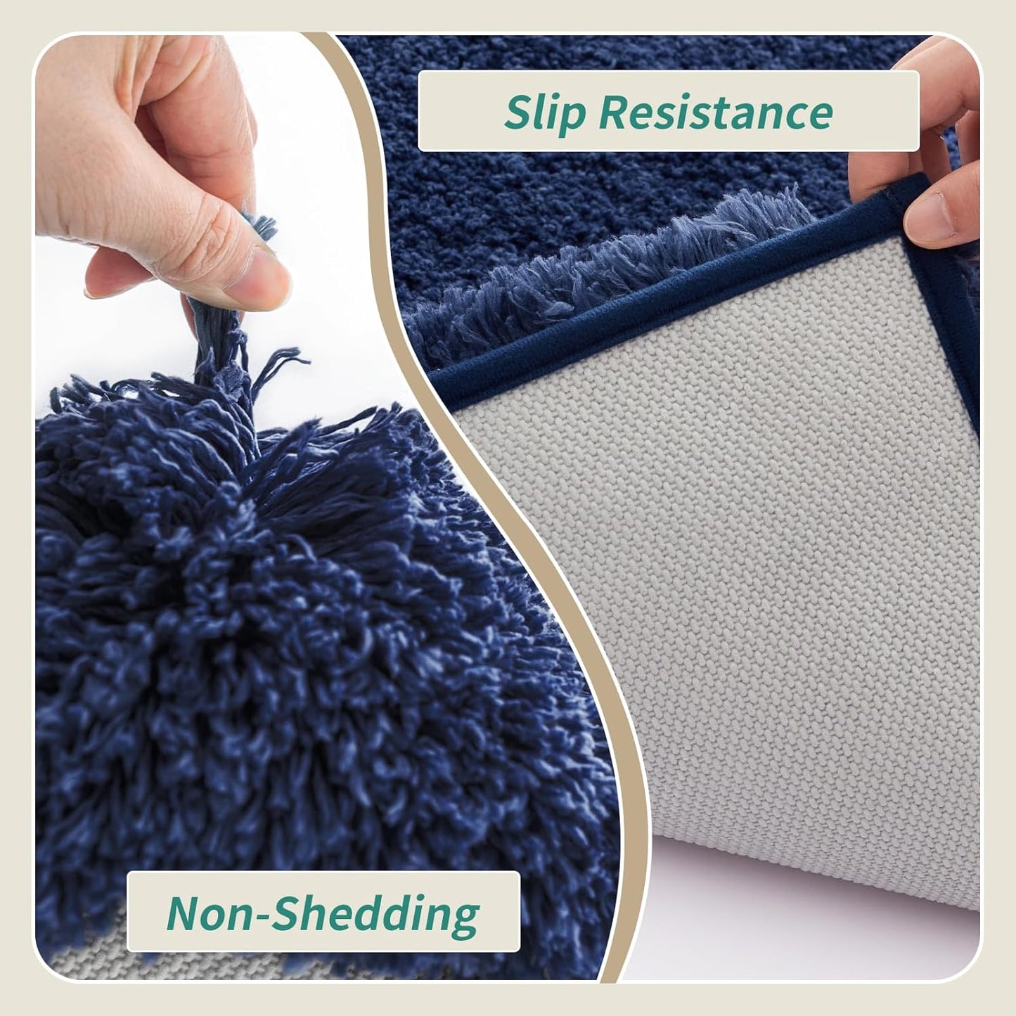 Bathroom Rugs 24x48 Non Slip Navy Fluffy Bath Mat for Bathroom Floor Washable Plush Luxury Bath Rug for Tub Soft Shaggy Absorbent Shower Sink Mat