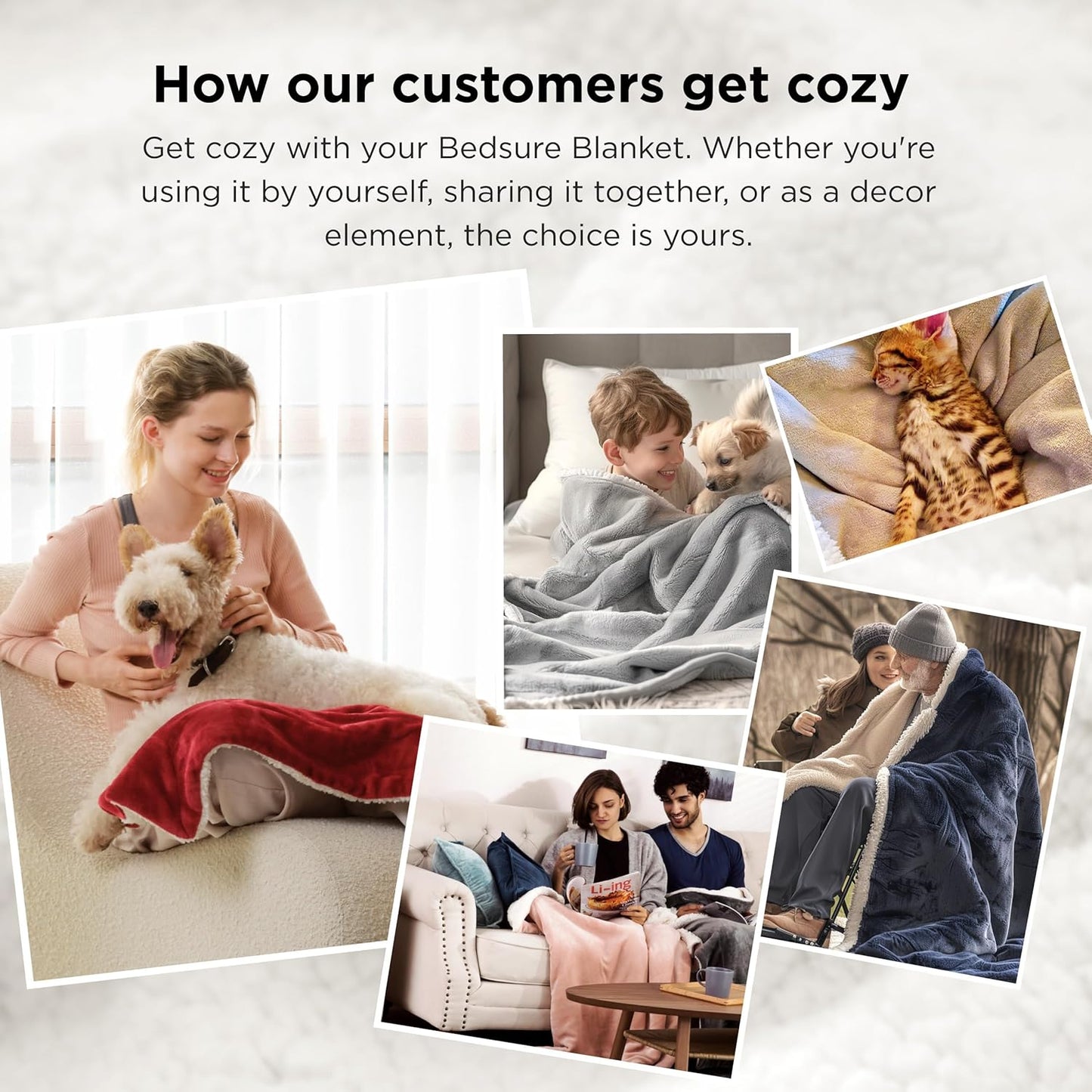 Bedsure GentleSoft Sherpa Fleece Blankets Queen Size for Bed - Thick and Warm Throw for Women and Men, Soft Fuzzy Plush Queen Blanket for Winter, Grey, 90x90 Inches