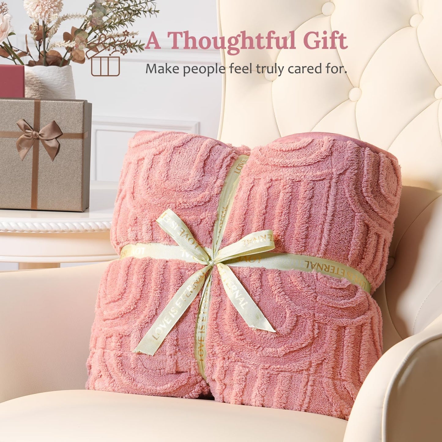 Sherpa Fleece Adult Weighted Blanket Great for Sleep, 15 lbs Dual Sided Soft Fuzzy Heavy Blankets for Couch Bed Sofa, Cozy Warm Arched Jacquard Throw for Winter (Apricot Pink, 60" x 80", 15 Pounds)