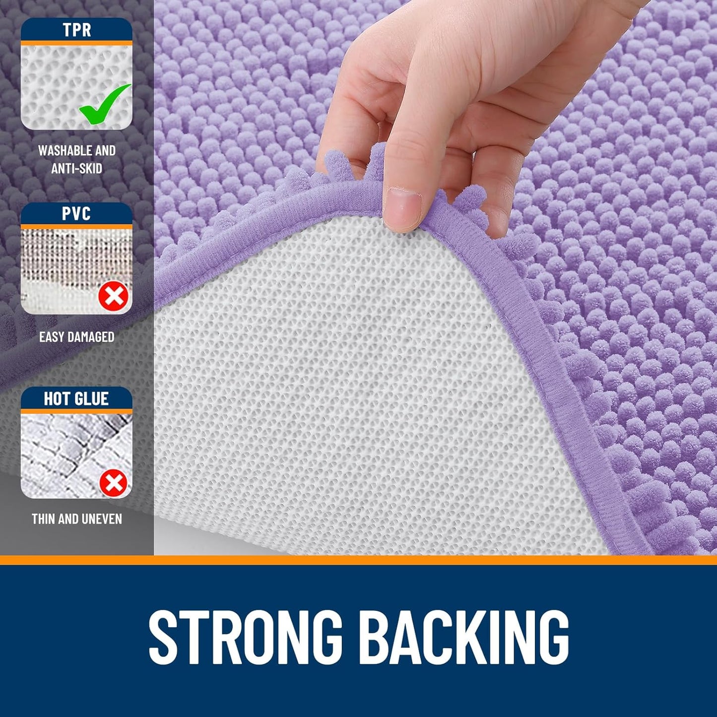 OLANLY Bathroom Rugs 47x24, Extra Soft Absorbent Chenille Bath Rugs, Rubber Backing Quick Dry, Machine Washable Bath Mats for Bathroom Floor, Tub and Shower, Home Decor Accessories, Lavender