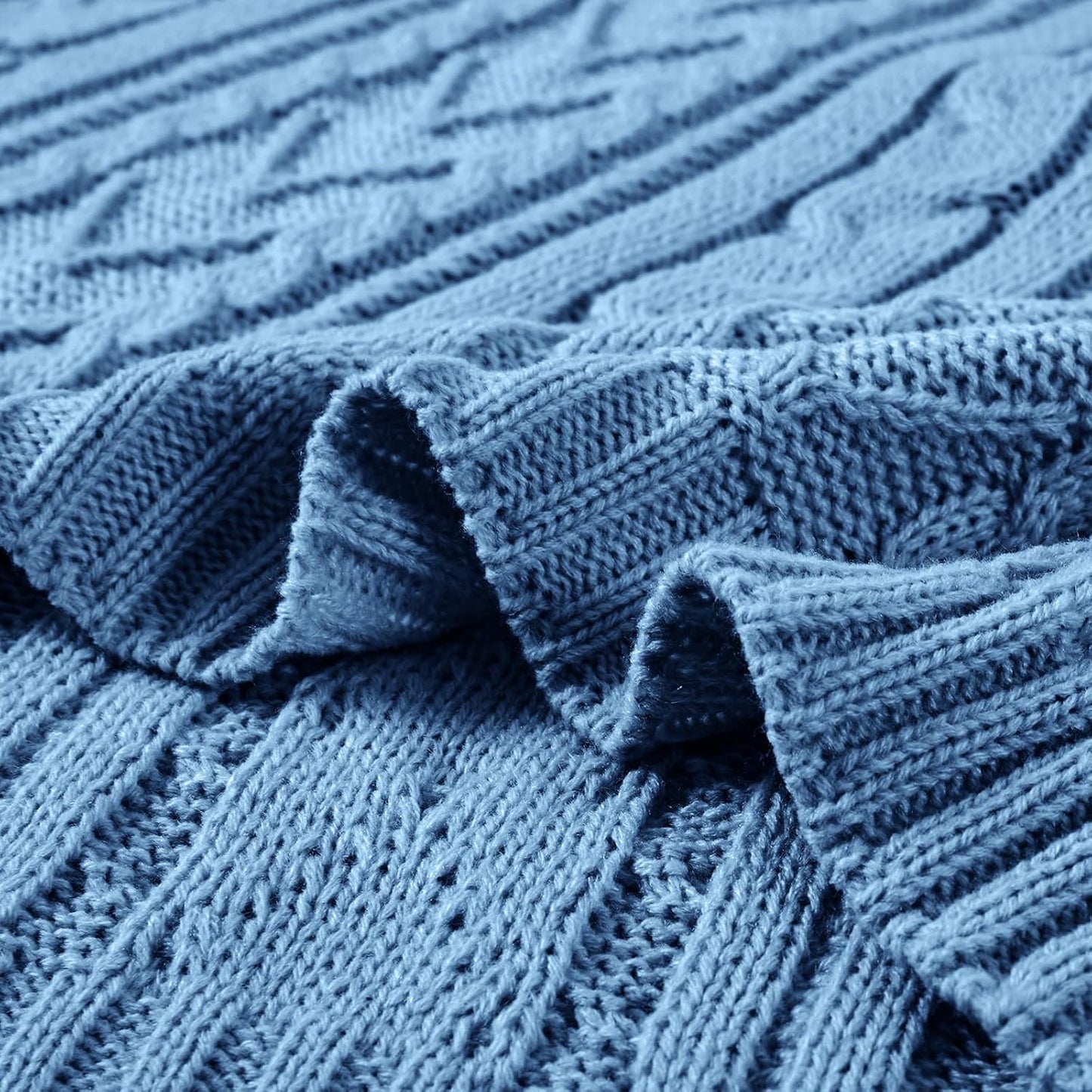 Aormenzy Dusty Blue Cable Knit Throw Blankets for Couch Bed Sofa, Acrylic Knitted Blanket, Soft Cozy Throw Blanket, 50" x 60"