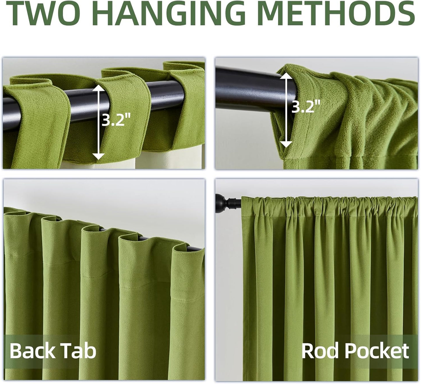 Joydeco Customized Curtains, 100% Blackout Curtains for Bedroom and Living Room, Heavy Duty Luxury Thermal Insulated Moss Green Velvet Curtains Rod Pocket & Back Tab 1 Panel, Custom Size