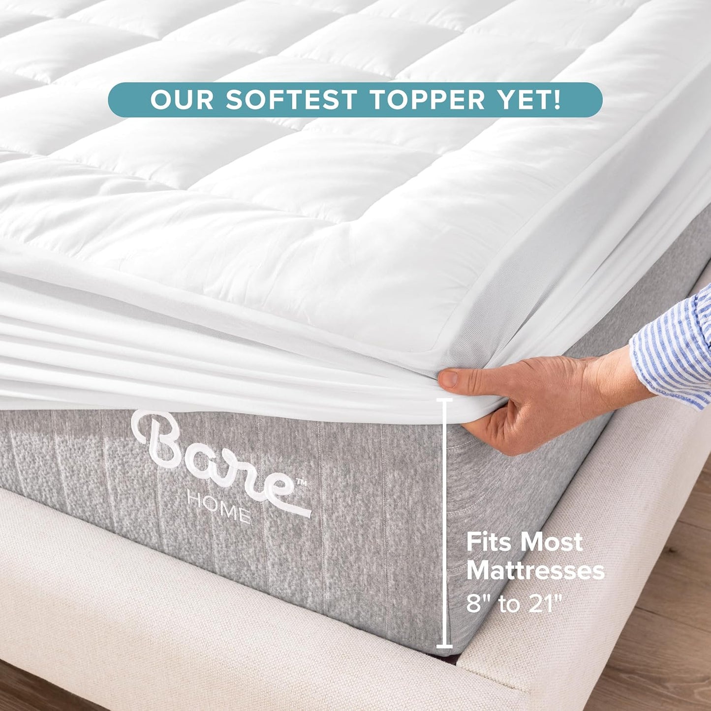 Bare Home California King Cotton Top Mattress Cover - Deep Pockets, Breathable, Down Alternative Fiber Fill