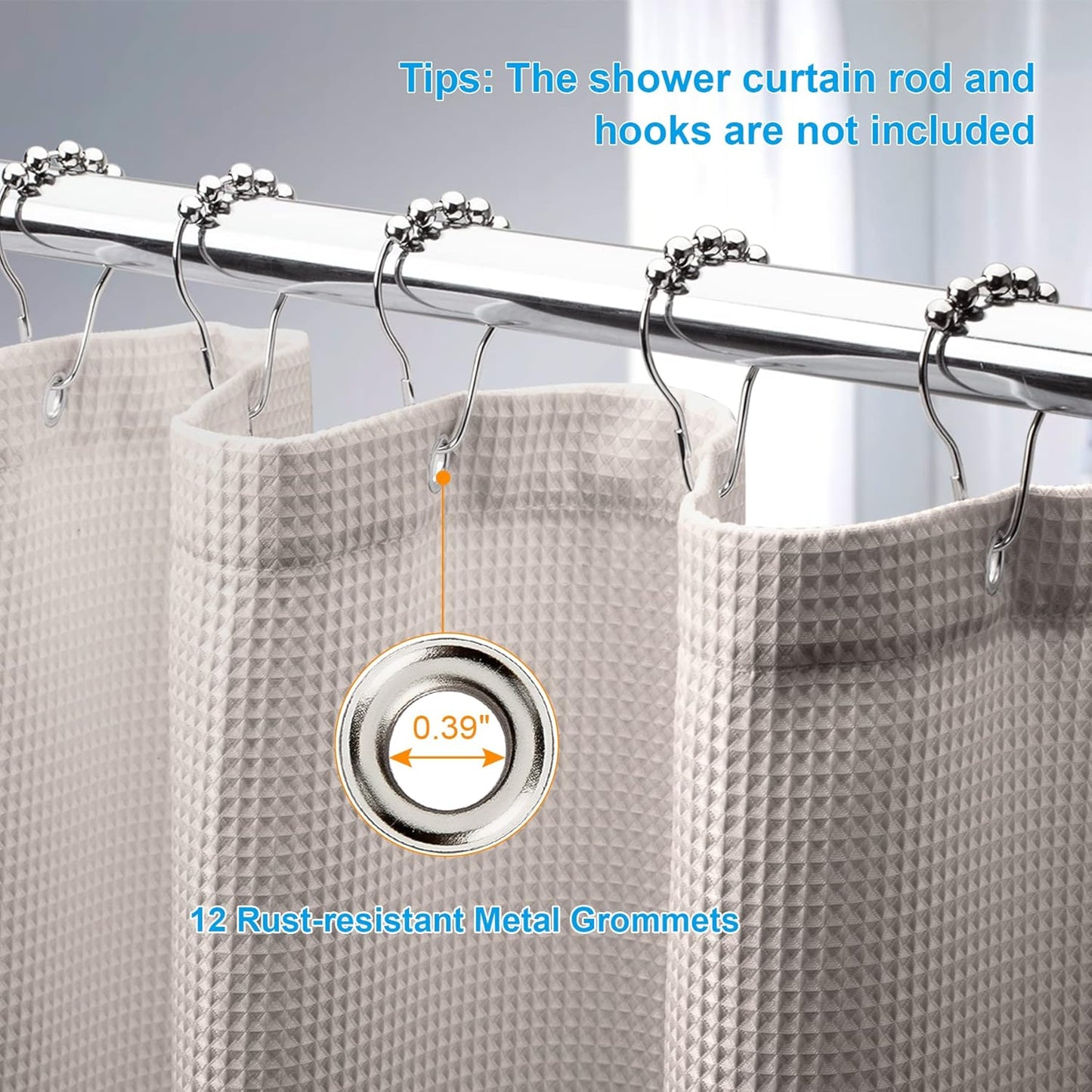 AmazerBath Waffle Shower Curtain, Khaki Shower Curtain Fabric with Waffle Weave, Hotel Quality Bathroom Shower Curtains, Heavy Duty, 72 x 72 Inches