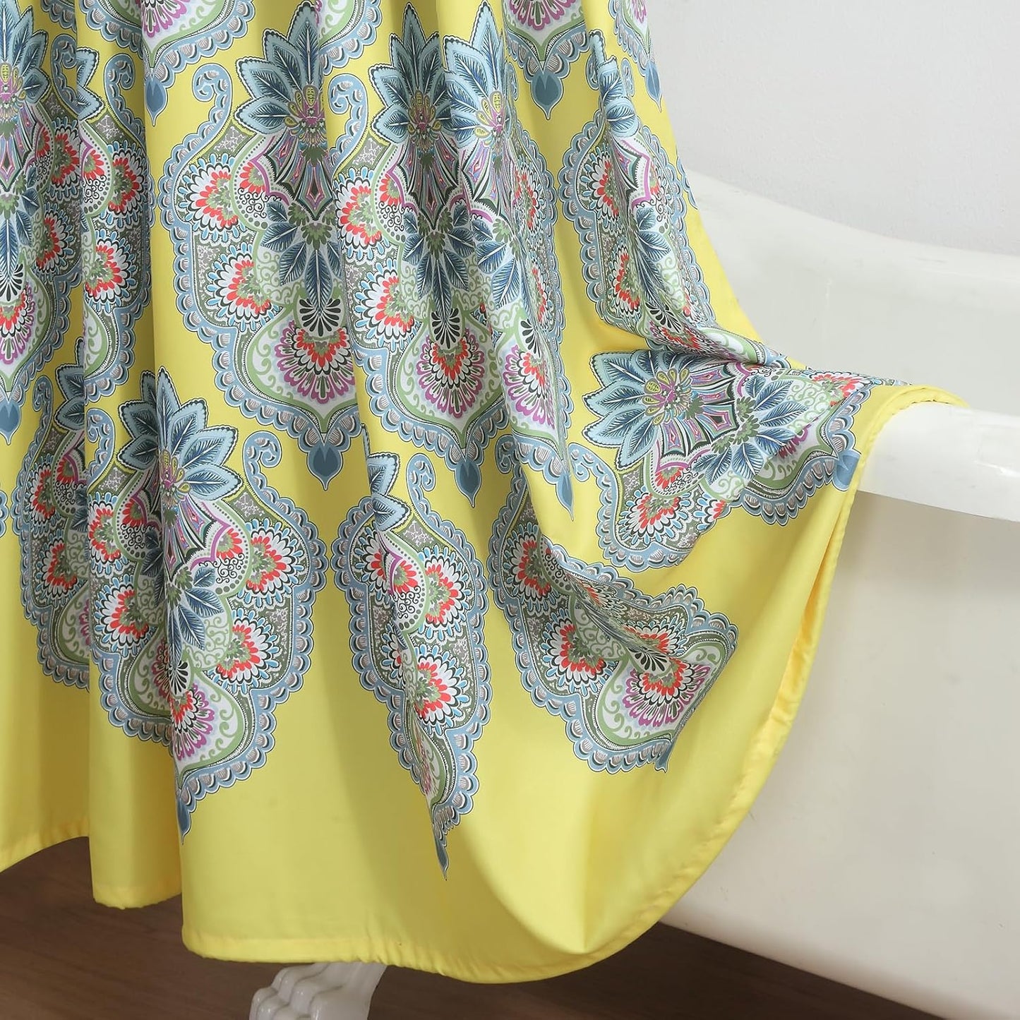 Long Shower Curtain 78 Inches, Water Repellent Fabric with Vibrant Brazilian Medallion Print, 12 Metal Grommets & Weighted Hem, 72x78 Inches