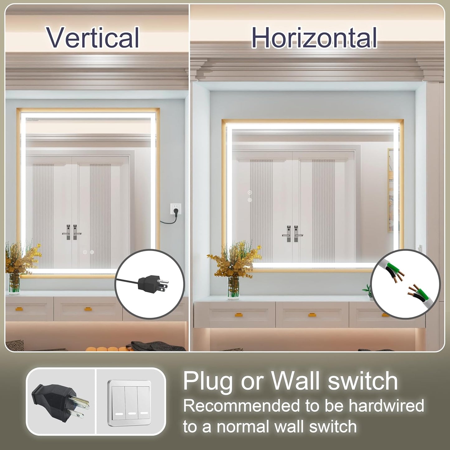 28x36 Inch LED Mirror for Bathroom, Gold Bathroom Mirror with Lights, Dimmable, Anti-Fog, Adjustable 3000K/4500K/6000K