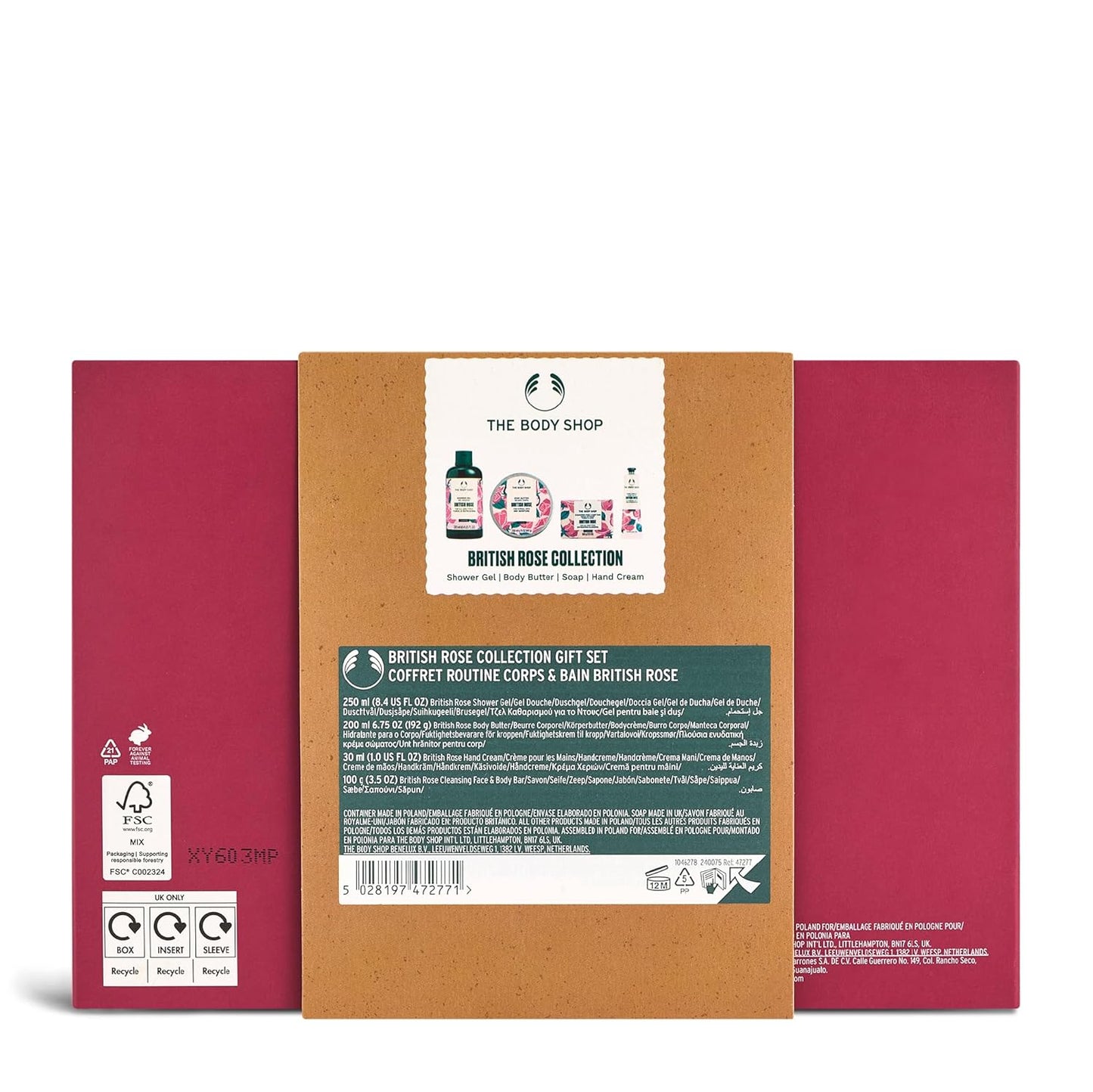 The Body Shop British Rose Collection Gift Set - 4 Piece Set, Shower Gel, Body Butter, Hand Cream, Face & Body Bar, Vegan