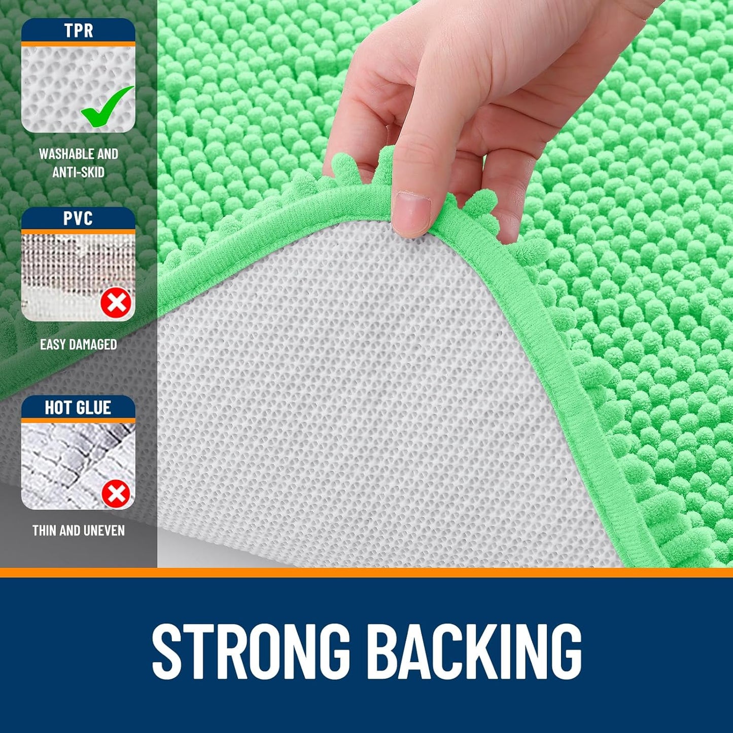 OLANLY Bathroom Rugs 24x16, Extra Soft Absorbent Chenille Bath Rugs, Rubber Backing Quick Dry, Machine Washable Bath Mats for Bathroom Floor, Tub and Shower, Home Decor Accessories, Mint Green
