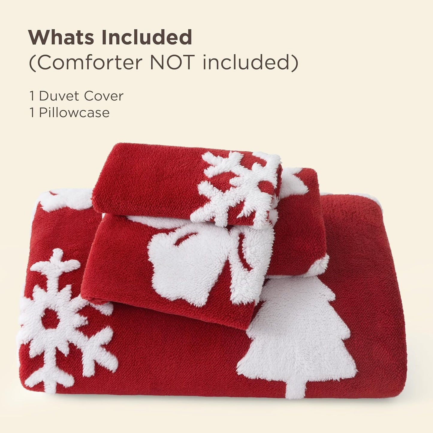 Bedsure Fluffy Christmas Duvet Cover Set - Ultra Soft Plush Shaggy Comforter Cover Twin Size, Warm Flannel Fleece Bed Sets for Winter, 2 Pieces, Reindeer Pattern, Red