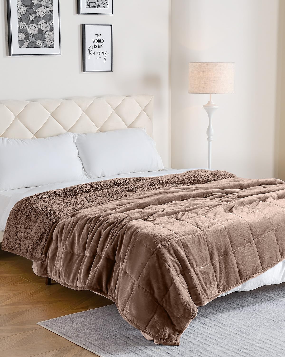 Uttermara Weighted Blanket Queen Size 15lbs 60x80 inches with Soft Plush Fleece, Cozy Warm Sherpa Snuggle Thick Heavy Blanket Great for Sleep and Calming, Brown