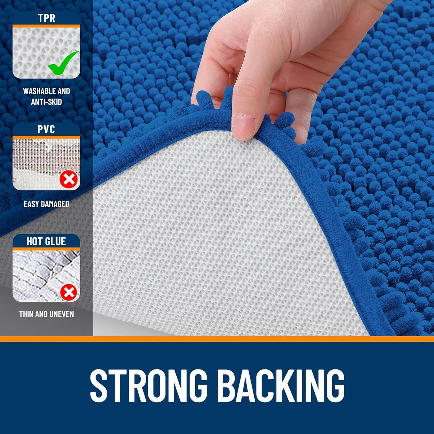 OLANLY Bathroom Rugs 24x16, Extra Soft Absorbent Chenille Bath Rugs, Rubber Backing Quick Dry, Machine Washable Bath Mats for Bathroom Floor, Tub and Shower, Home Decor Accessories, Deep Navy Blue