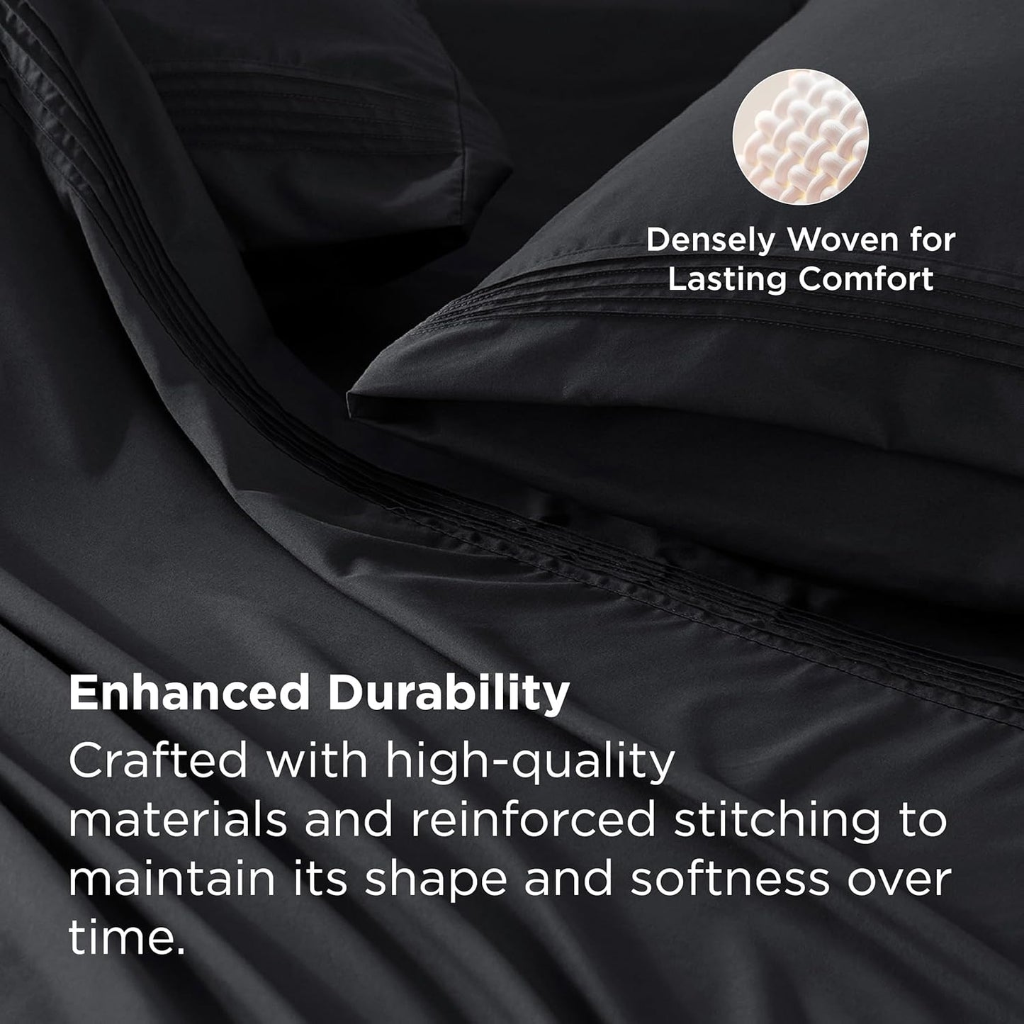 Bedsure Twin XL Sheets Dorm Bedding, GentleSoft Breathable Extra Long Twin Sheets & Pillowcases, Moisture Wicking Cooling, Deep Pocket Fits Mattress Up to 21 Inches Thick, Black