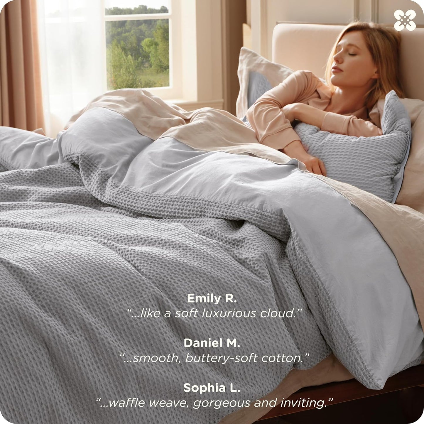 Bedsure Cotton Duvet Cover Set - 100% Cotton Waffle Weave Grey Duvet Cover Oversized King Size, GentleSoft™ and Breathable Bedding Set for All Season, 3 Pieces, 120"x98"