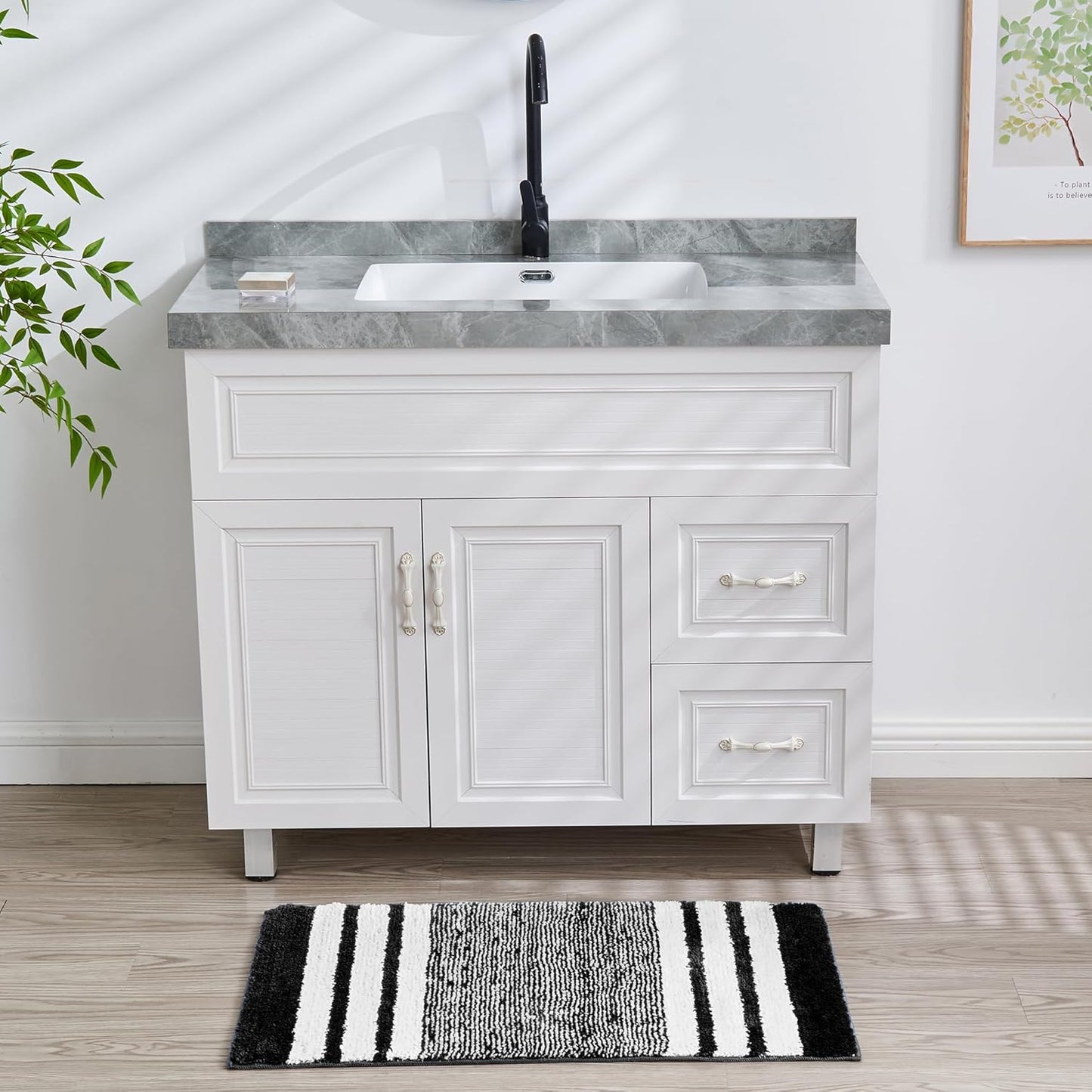 CozeCube Bath mats for Bathroom Non Slip, Fluffy Absorbent Microfiber Bath mat Washable, Aesthetic Bathroom Rugs, Cute Jet Black Striped Bath mat, Jet Black, 32" x 20"
