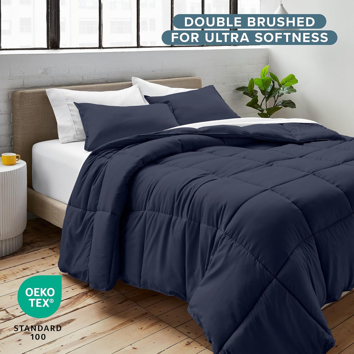 Bare Home Comforter Set - King/California King Size - Ultra-Soft - Goose Down Alternative - Premium 1800 Series - All Season Warmth (King/Cal King, Midnight Blue)