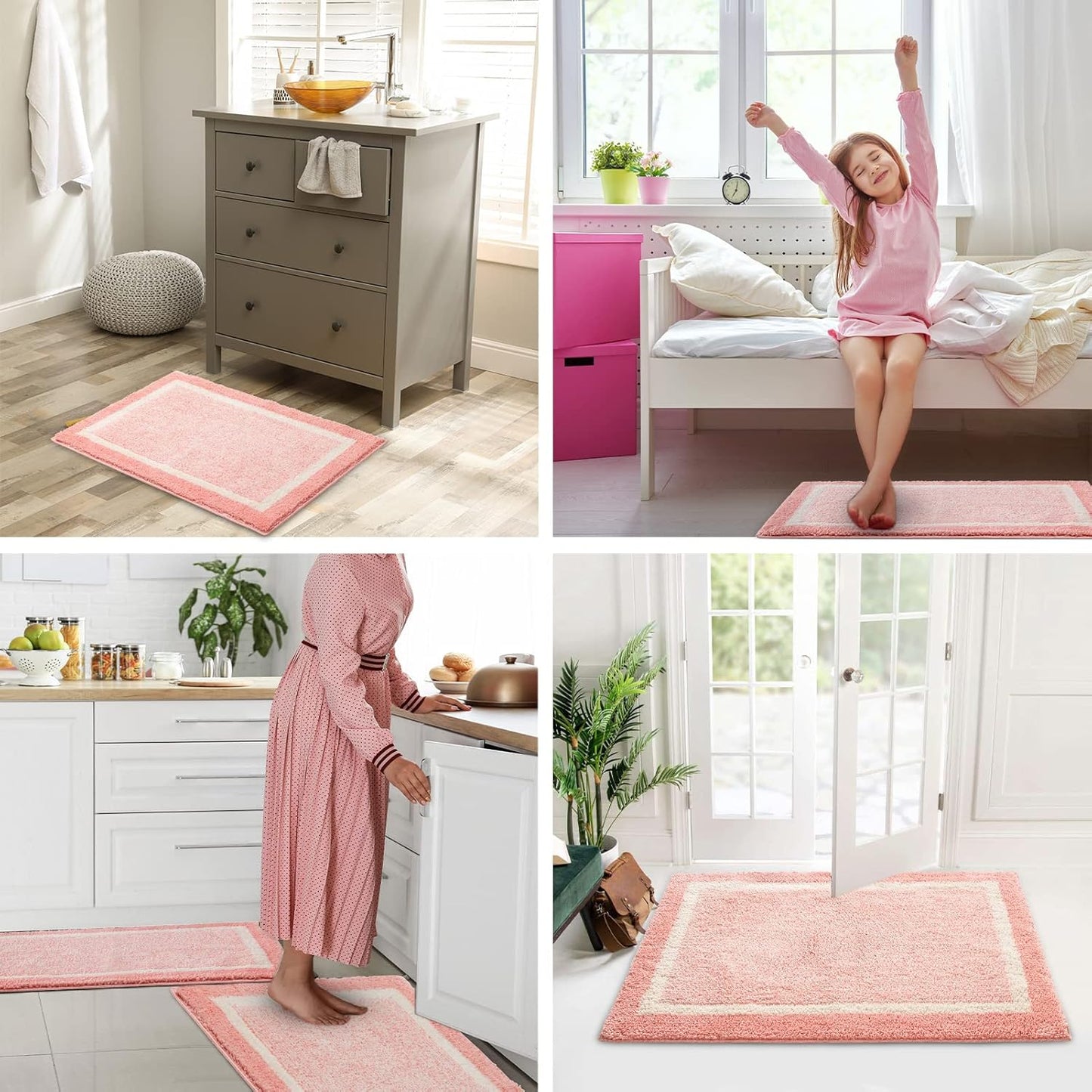 CozeCube Bath mats for Bathroom Non Slip, Fluffy Absorbent Microfiber Bath mat Washable, Aesthetic Bathroom Rugs, Long Blossom Pink Bath Runner, Blossom Pink, 59" x 24"