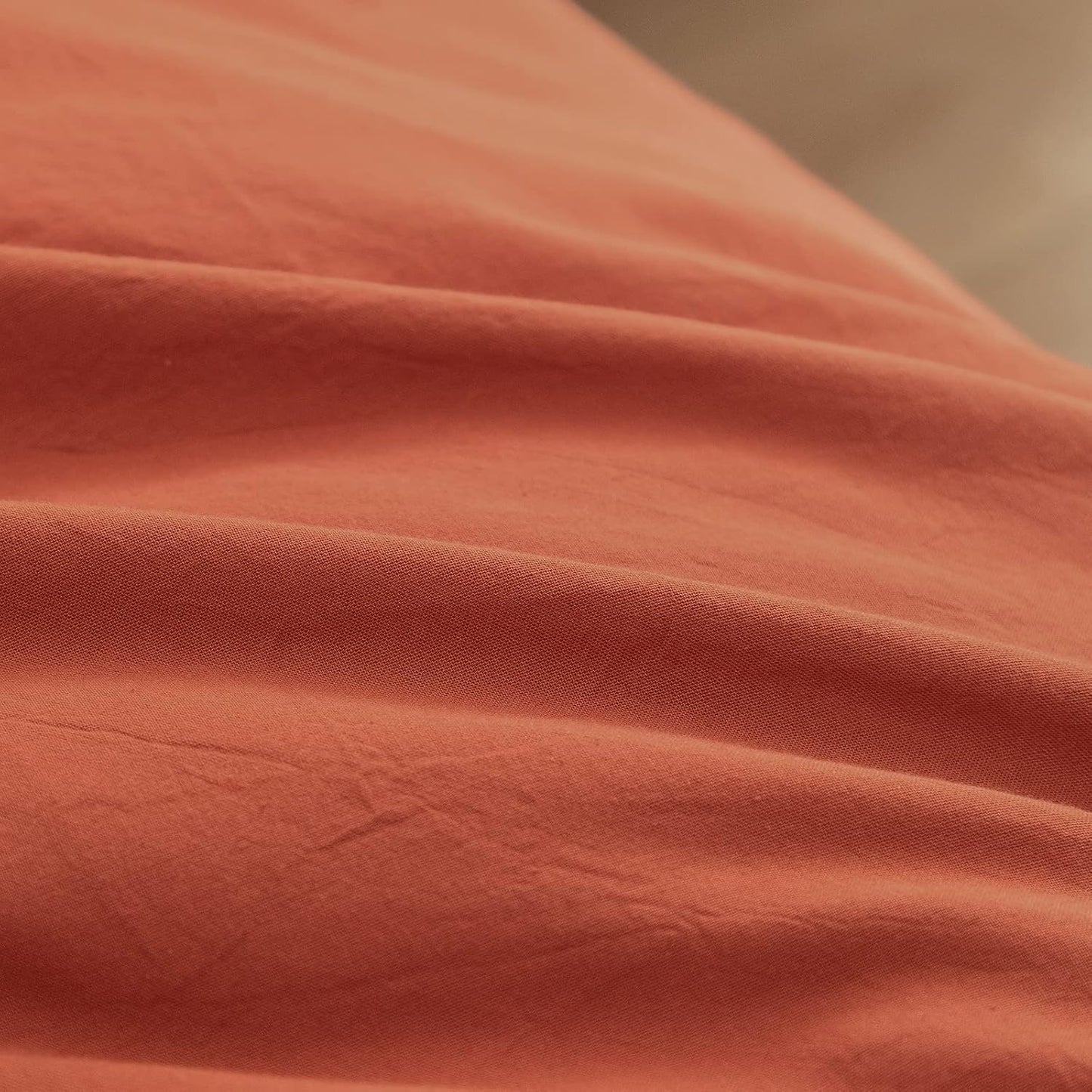 BESTOUCH Duvet Cover Set 100% Washed Cotton Linen Feel Super Soft Comfortable Chic Lightweight 3 PCs Home Bedding Set Solid Burnt Brick Red King