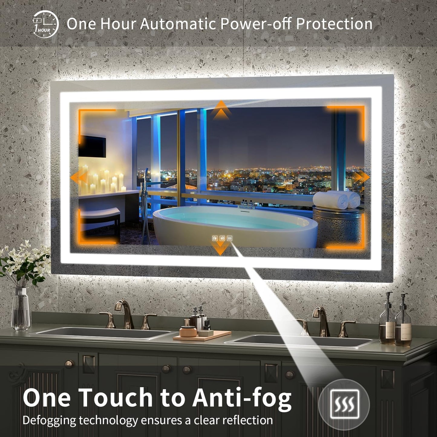 LED Mirror for Bathroom, 55x30 Inch Backlit + Front Lighted Bathroom Vanity Mirror with Lights, Double Light Strips, 3 Colors, Shatter-Proof, Anti-Fog and Brightness Memory