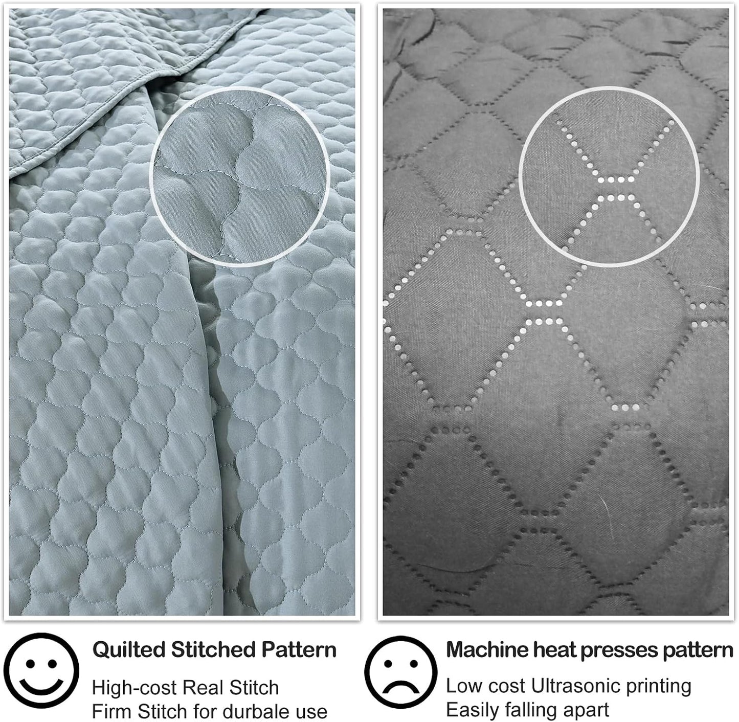 HORIMOTE HOME Quilt King Size Chambray Blue, Lightweight Quilt for Summer, Ultra-Soft Polyester Modern Style Quilted Clouds Pattern Bedspread Quit Set 3 Pieces(1 Quilt and 2 Pillow Shams)