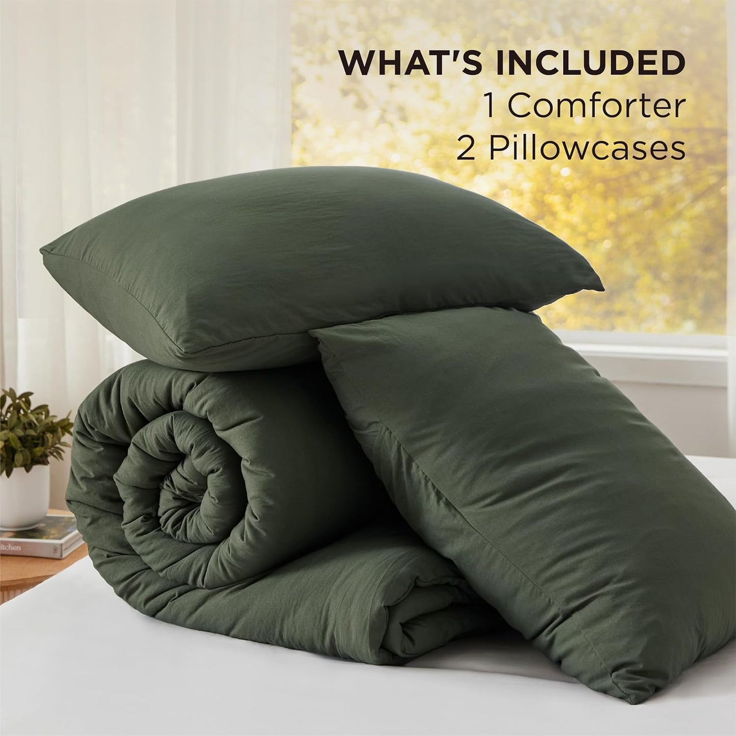 Bedsure Super King Size Comforter Set, Dark Green Soft Prewashed Bedding for All Seasons, 3 Pieces GentleSoft™ Bed Set, 1 Lightweight Comforter (120"x120") and 2 Pillowcases (20"x36")
