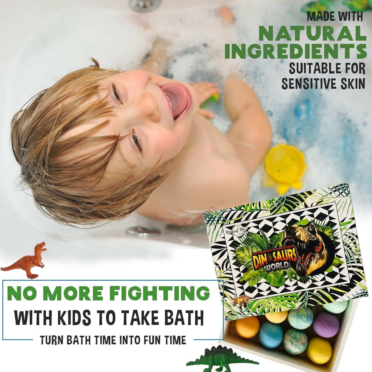 Bath Bombs for Kids with Surprise Inside - 12 Dinosaur Bath Bombs with Toys, Organic Colorful Bubble Bath Fizzies, Dino Egg Bath Bomb w/Rich Bubbles, Stocking Stuffers Christmas Gifts for Kids, Boys