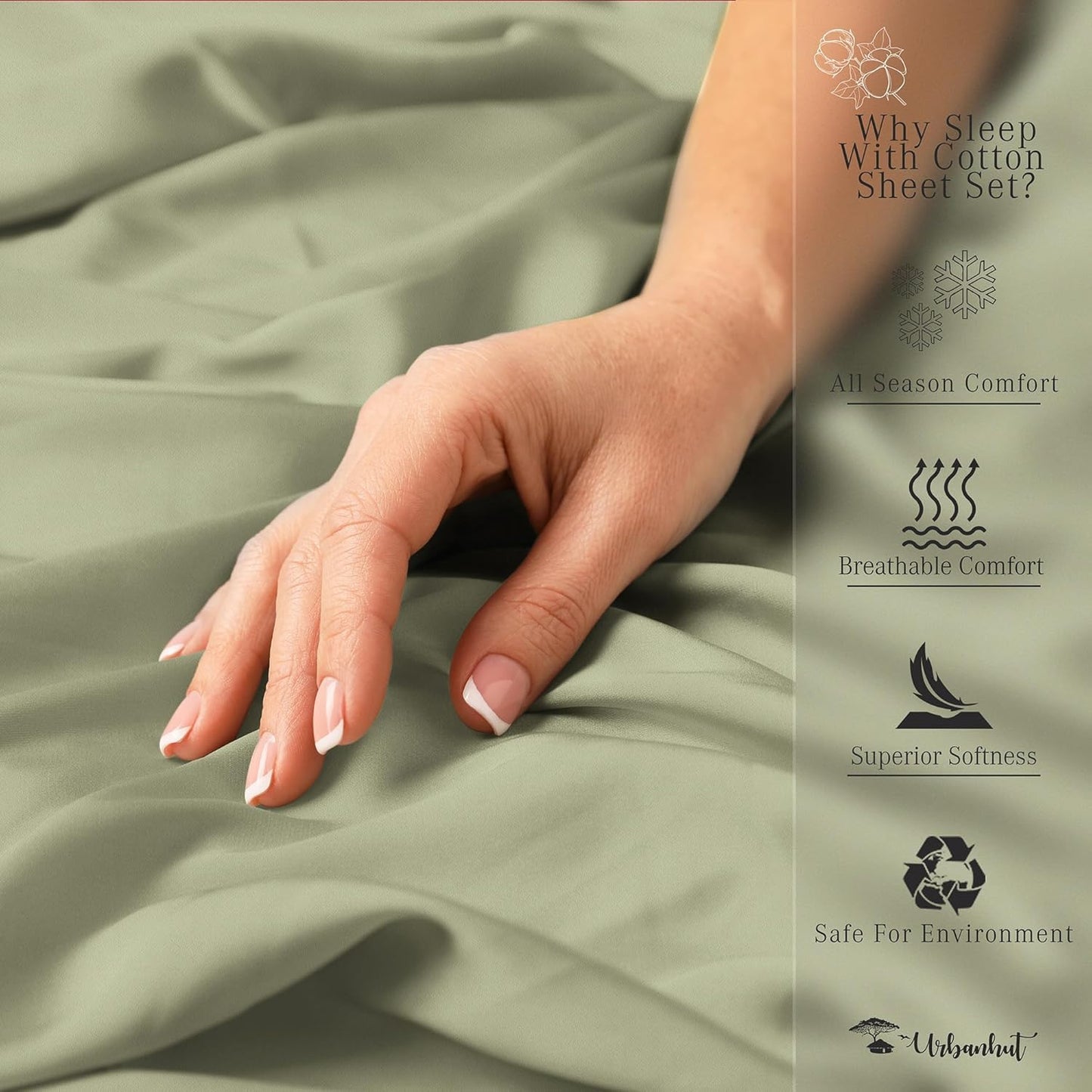 URBANHUT 1000 Thread Count Damask Striped Twin Size Egyptian Cotton Sheets, Long Staple Soft & Breathable, 4 Pc Bed Sheet Sets, Luxury Hotel Sateen Sheets Fits 16" Deep Pocket - Sage