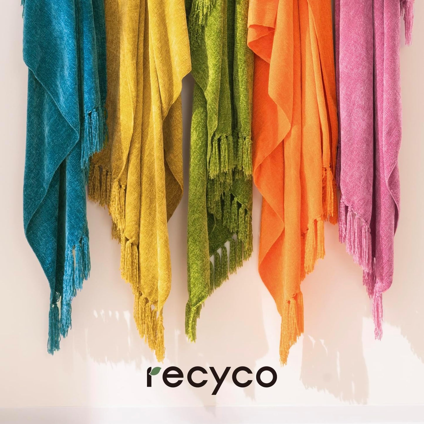 RECYCO Throw Blanket Soft Cozy Chenille Throw Blanket with Fringe Tassel for Couch Sofa Chair Bed Living Room (Teal, 50'' x 60'')