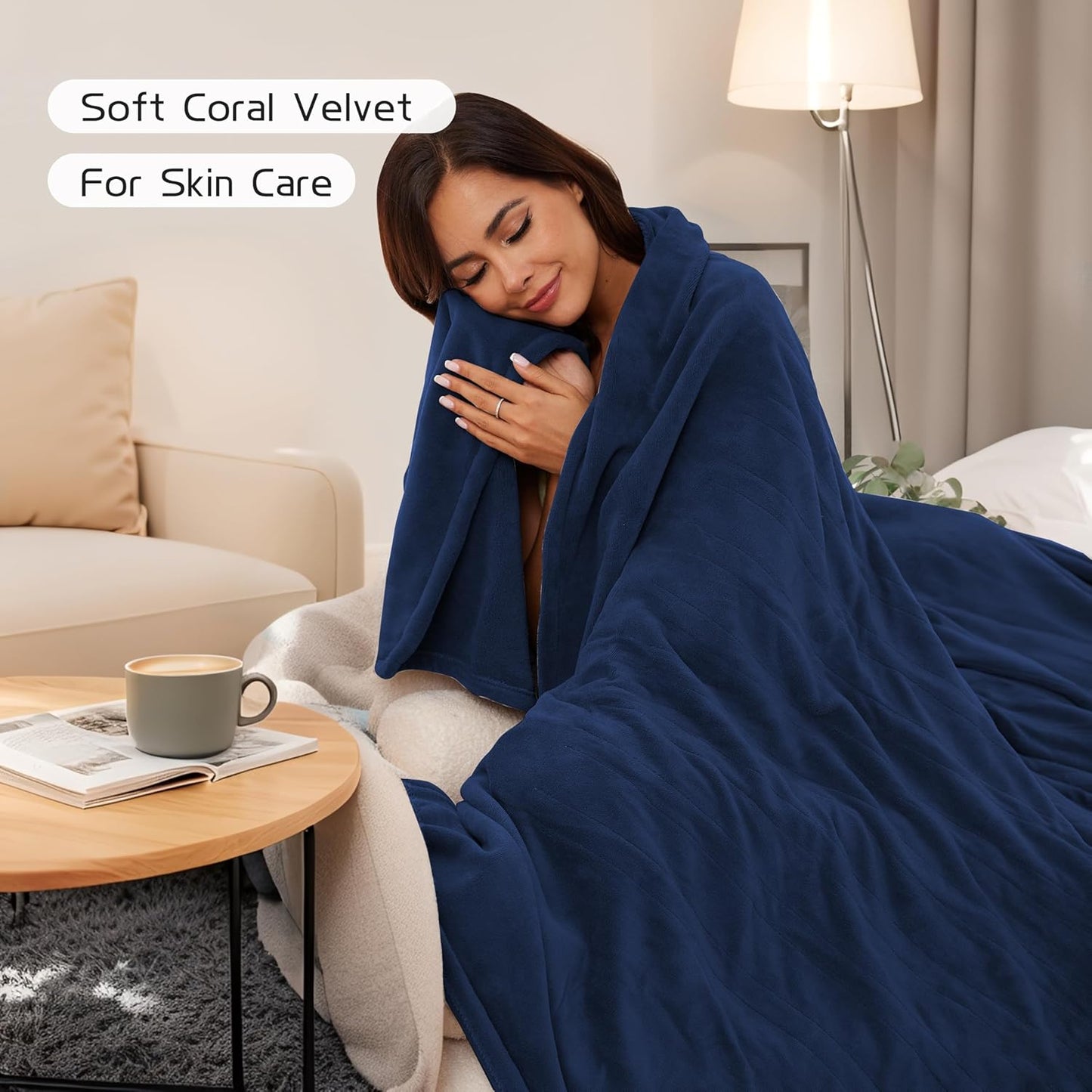 Heated Electric Blanket 72"x84" Full Size, Soft Coral Fleece Fast Heated Blanket with 4 Heating Levels and 10 Hours Auto-Off, Cozy Plush Fabric, Machine Washable - Home, Dark Blue