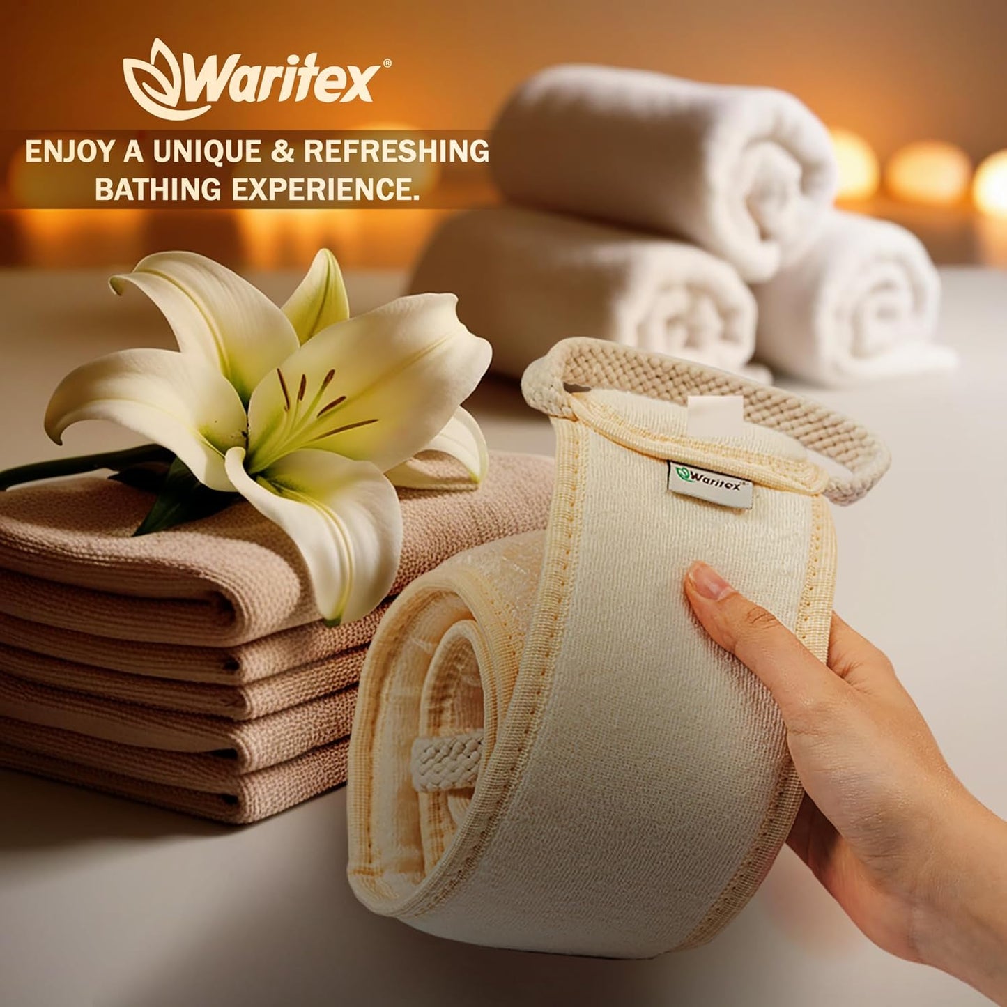 Waritex Natural Egyptian Loofah Back Scrubber for Shower, Extra-Long Exfoliating Strap Made with Natural Egyptian Loofah Fibers, Deep Cleaning Body Sponge for Men and Women – Soft Cotton Handles