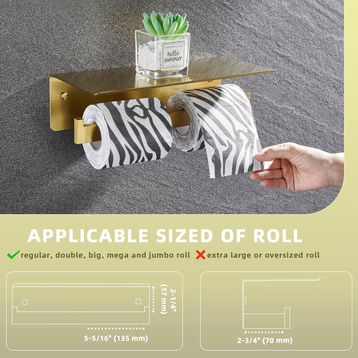 Angle Simple Toilet Paper Holder with Shelf Brushed Gold, 304 Stainless Steel Double Toilet Tissue Holder for Wall