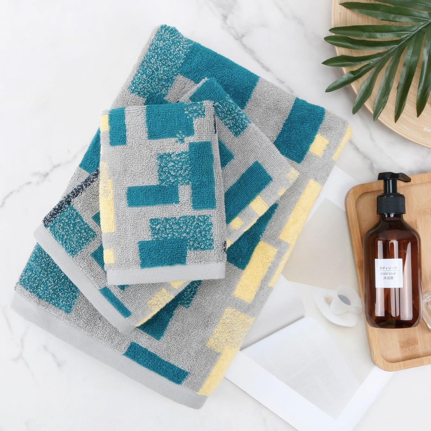 SEMAXE Bath Towel Set of 8 Include 2 Bath Towels 2 Hand Towels 4 Washcloths, 100% Cotton Bathroom Towels with Hanging Loops and Nano-Bio Lifecycle Labels, Colorful Towel - Checkered Collection