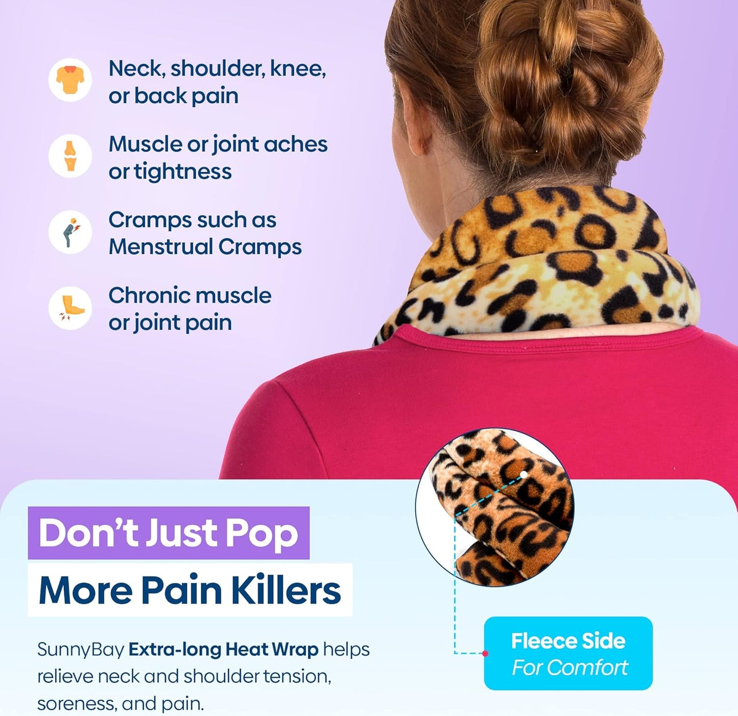 SunnyBay Microwave Heating Pad, Microwavable Heated Neck and Shoulder Wrap, Soothing Weighted Moist Heat or Ice Pack with Flaxseed and Lavender, 26x5 Inches, 2.5 lbs, Leopard