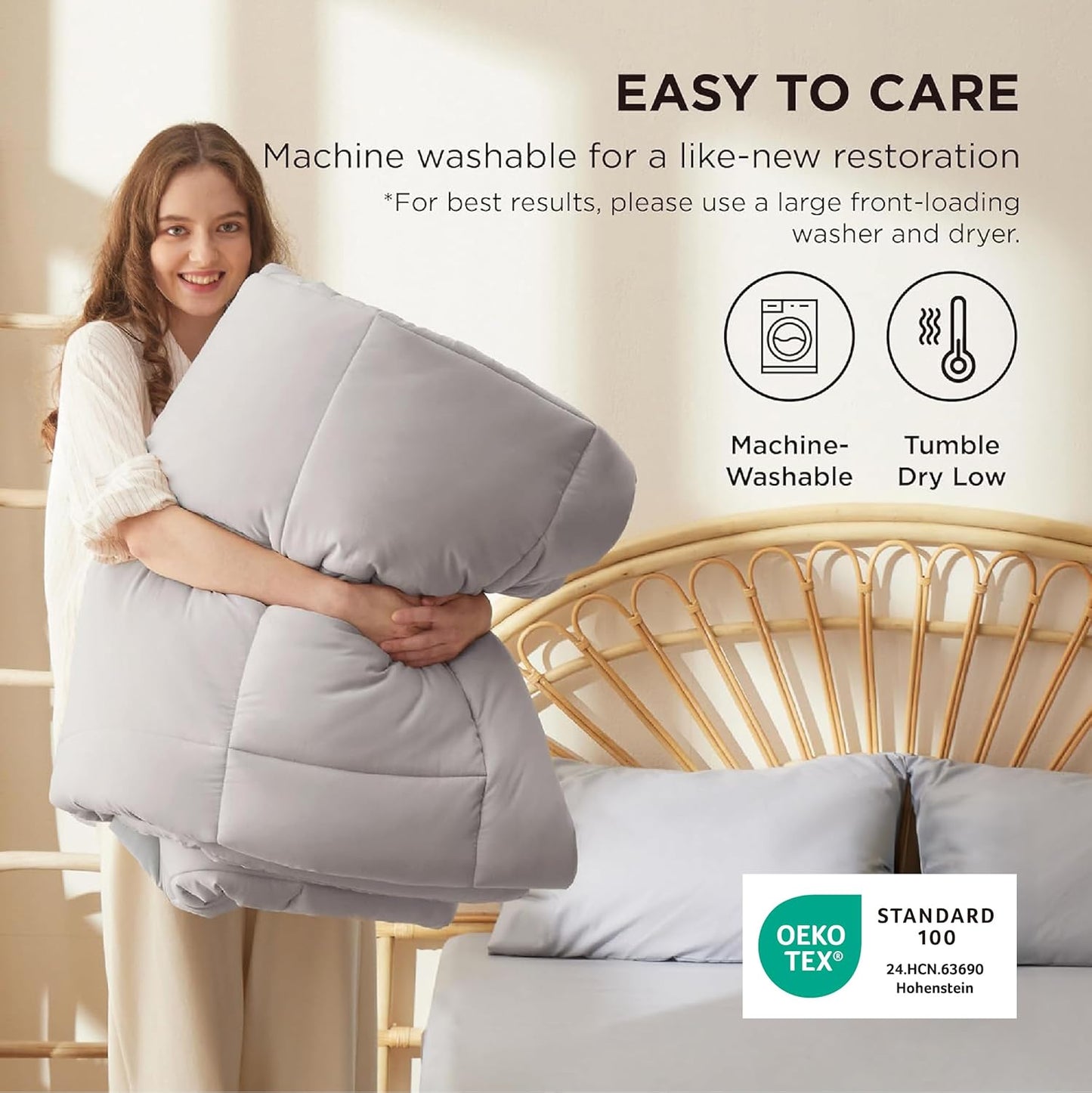 Bedsure Comforter Duvet Insert - Quilted Comforters Oversize Queen, All Season Duvet, GentleSoft Down Alternative Bedding, with 8 Tabs, Gifts for Women/Men, Light Grey, Oversize Queen 98 x 98 Inches