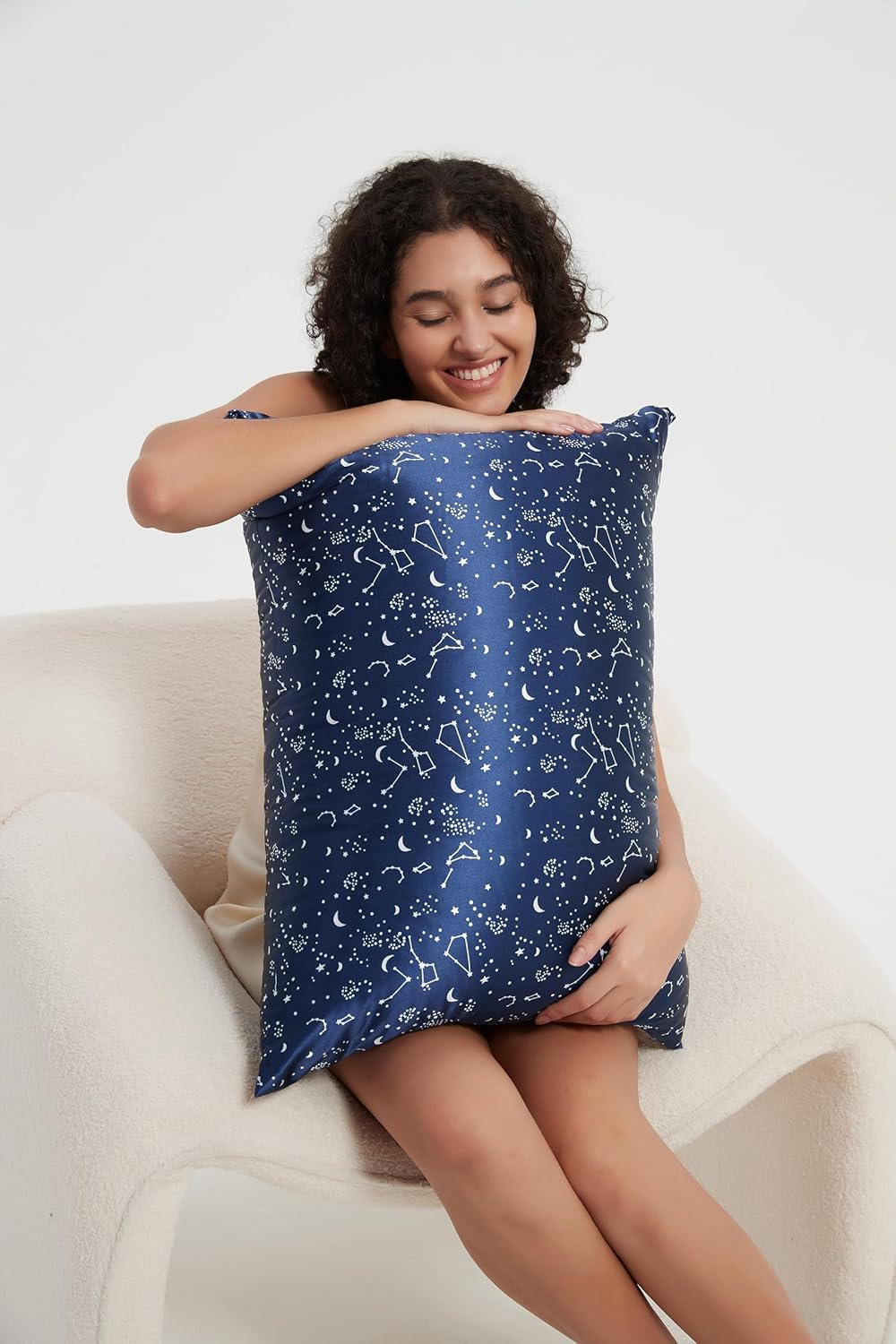 ALASKA BEAR Silk Pillowcase Envelope Closure, 22 Momme 100 Percent Long Overlap Sleeve Mulberry Silk Pillow Case Foldover Design, Machine Washable and NO Zipper, Queen (1, Constellation)